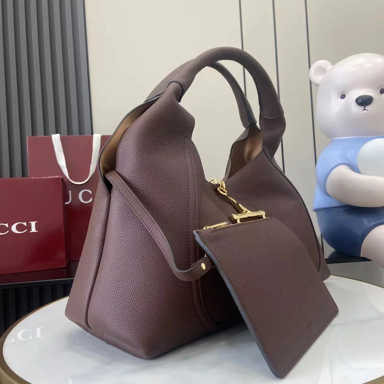 Gucci Brown Grained Leather Shoulder Bag product photo from LabelPicks