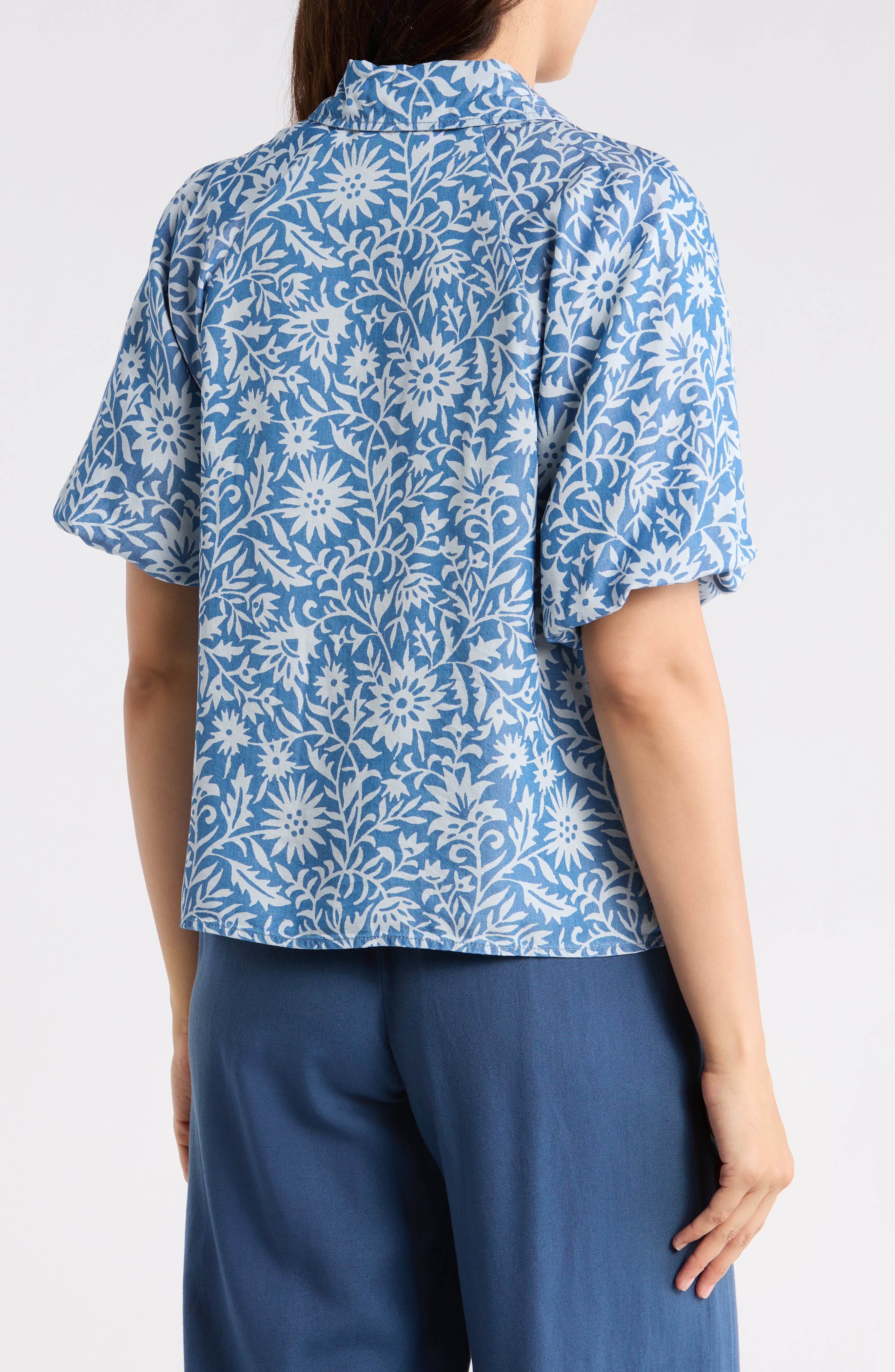 Nicole Miller Floral Puff Sleeve Button-Up Shirt