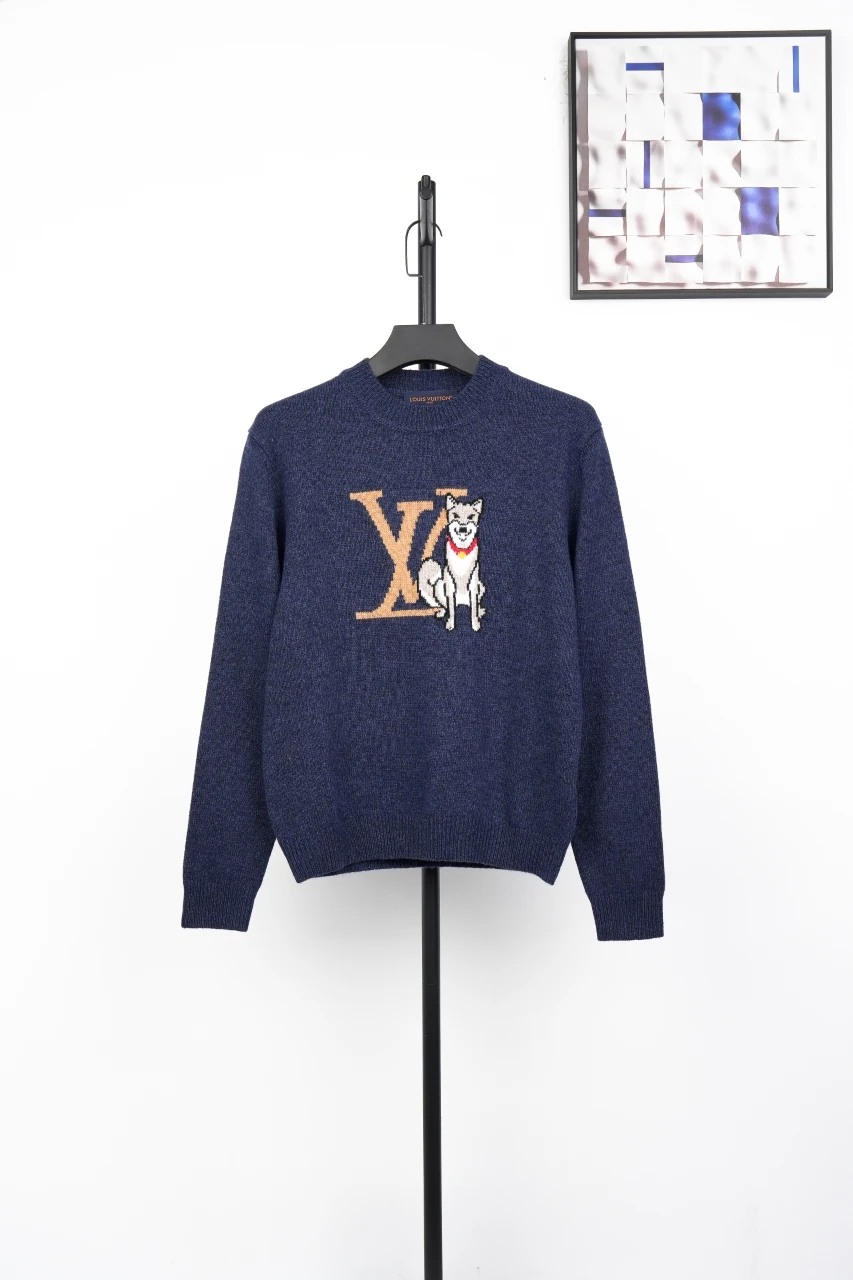 Louis Vuitton Navy Dog Jacquard Crewneck Sweater product photo from LabelPicks