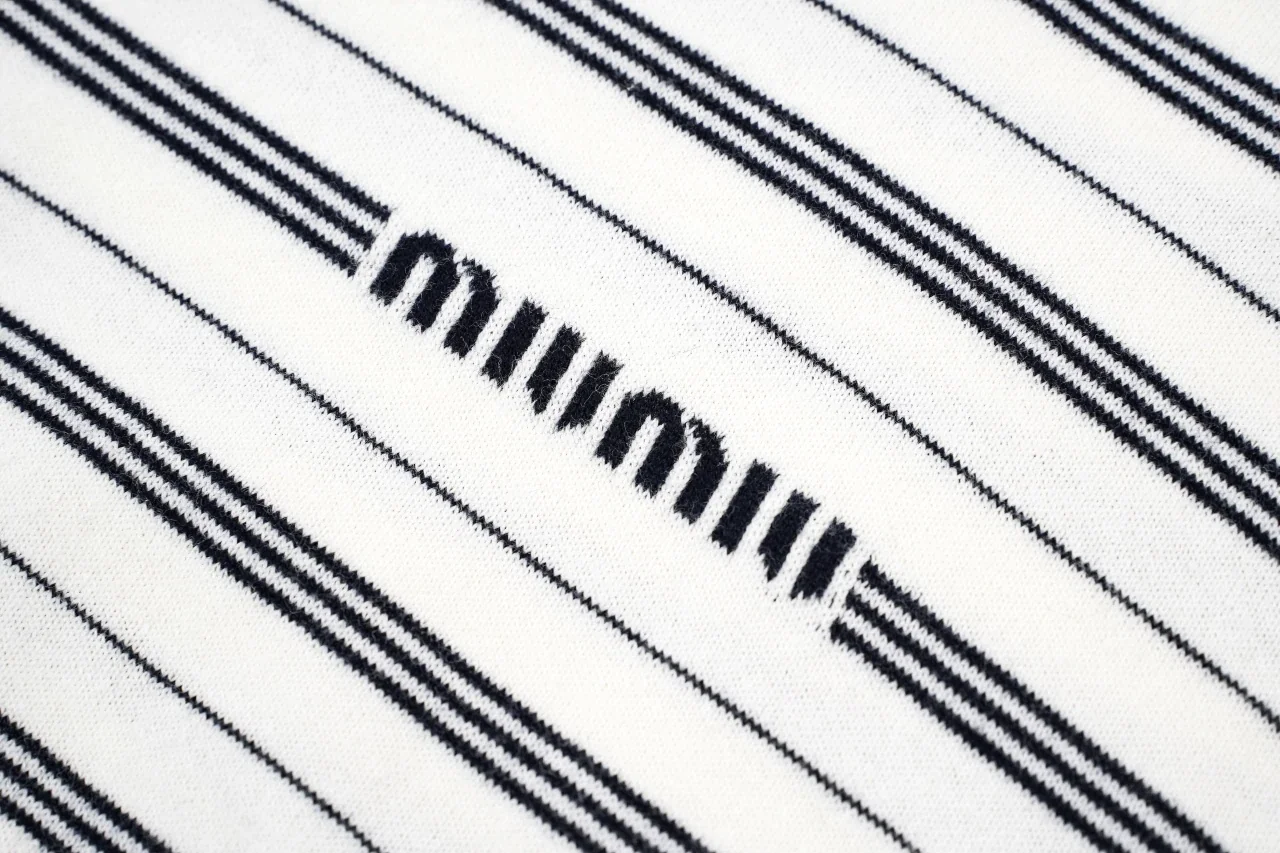 Miu Miu White Black Stripe Logo Intarsia Long Sleeve Polo Shirt product photo from LabelPicks