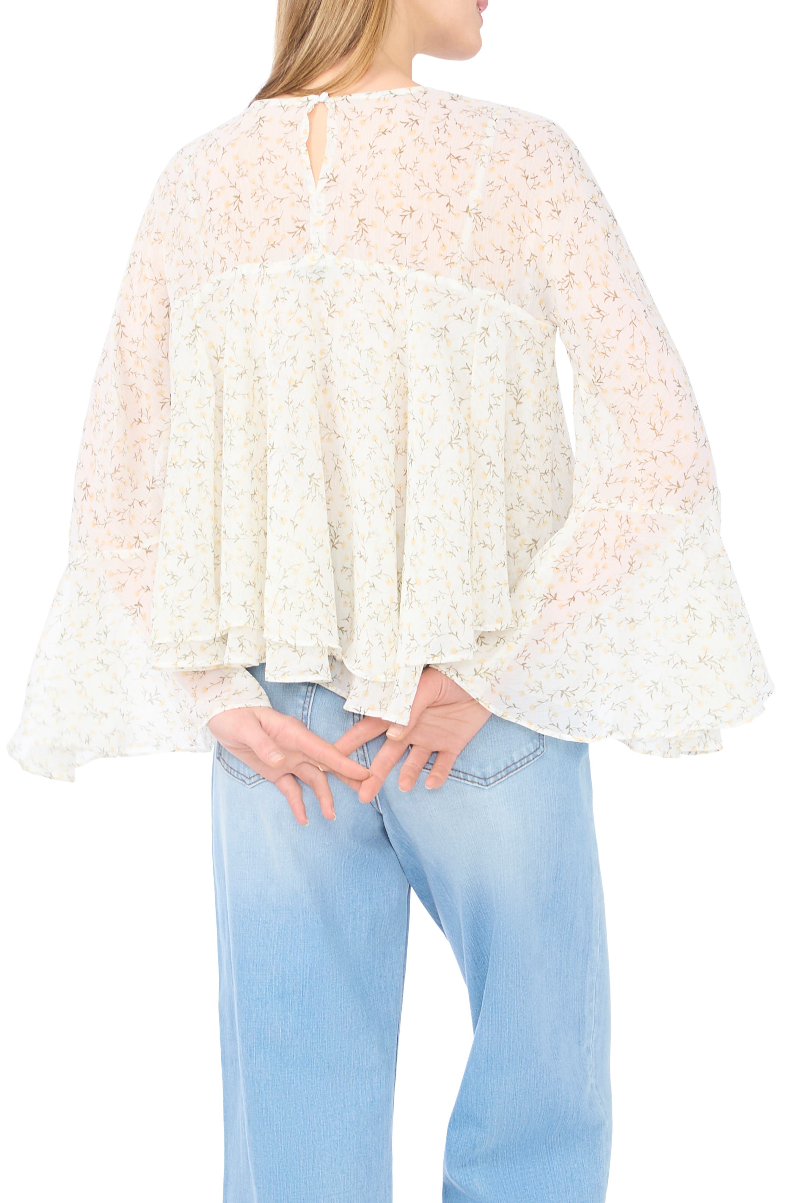 1.STATE Floral Long Bell Sleeve Ruffle Top