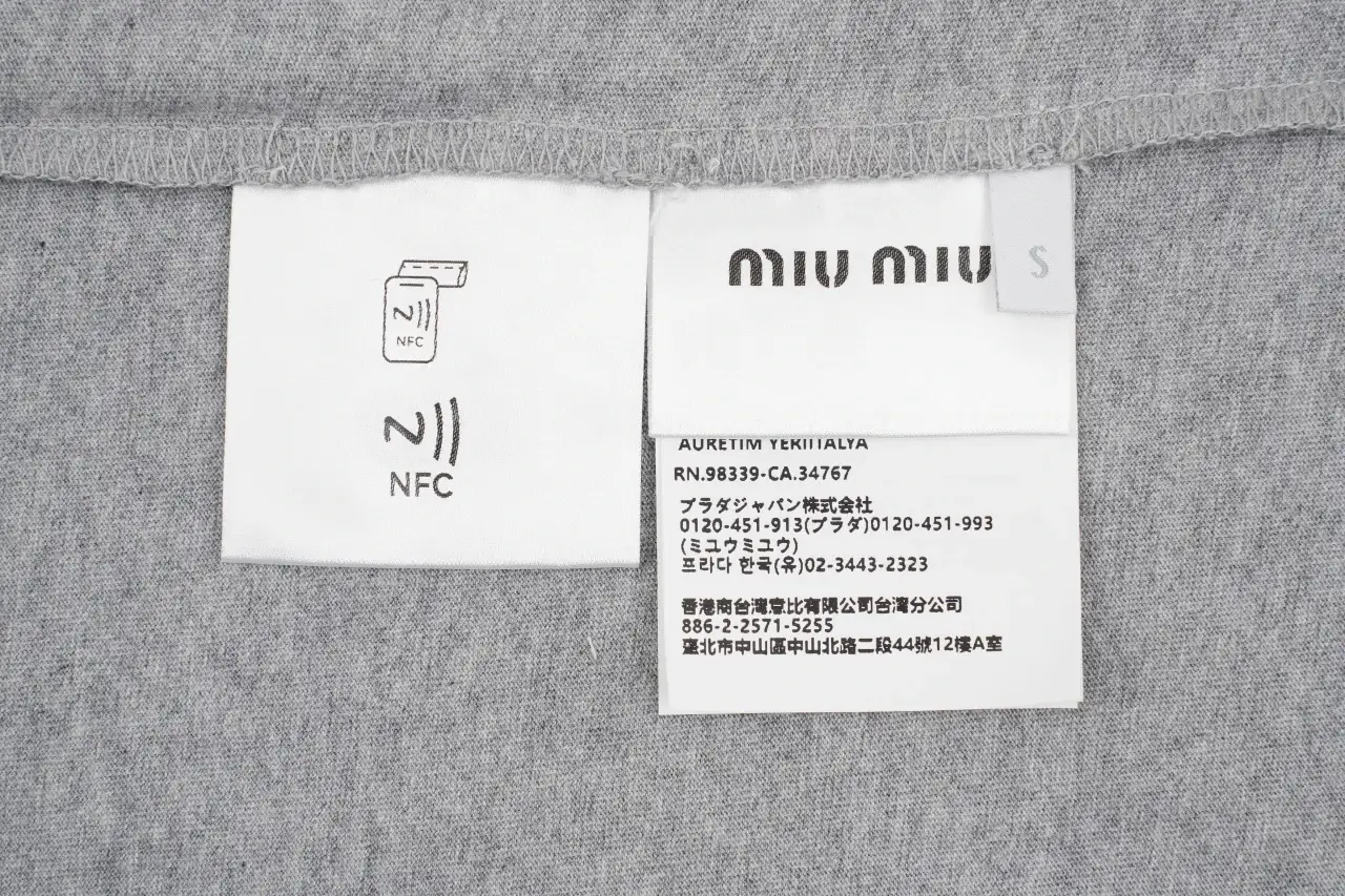 Miu Miu Grey Badge Embroidered Crewneck Long Sleeve T-Shirt product photo from LabelPicks