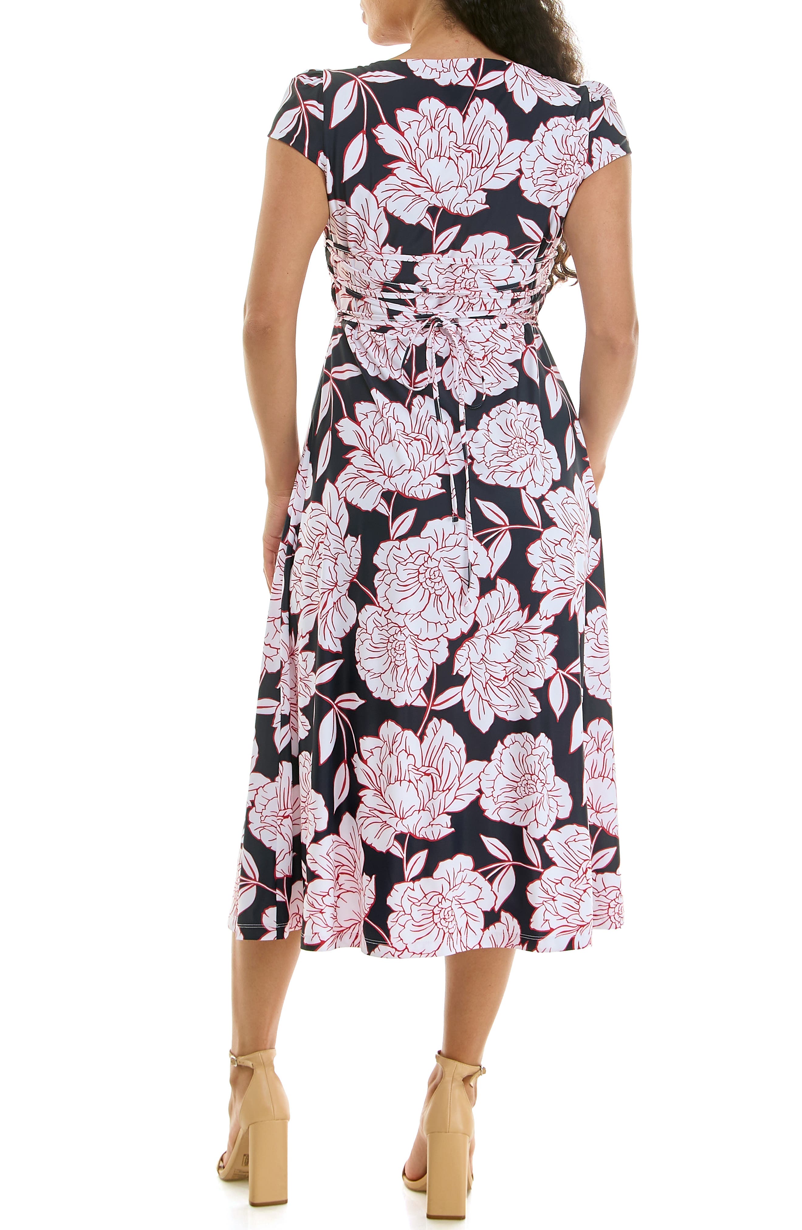 Nina Leonard Floral Cap Sleeve Fit & Flare Dress