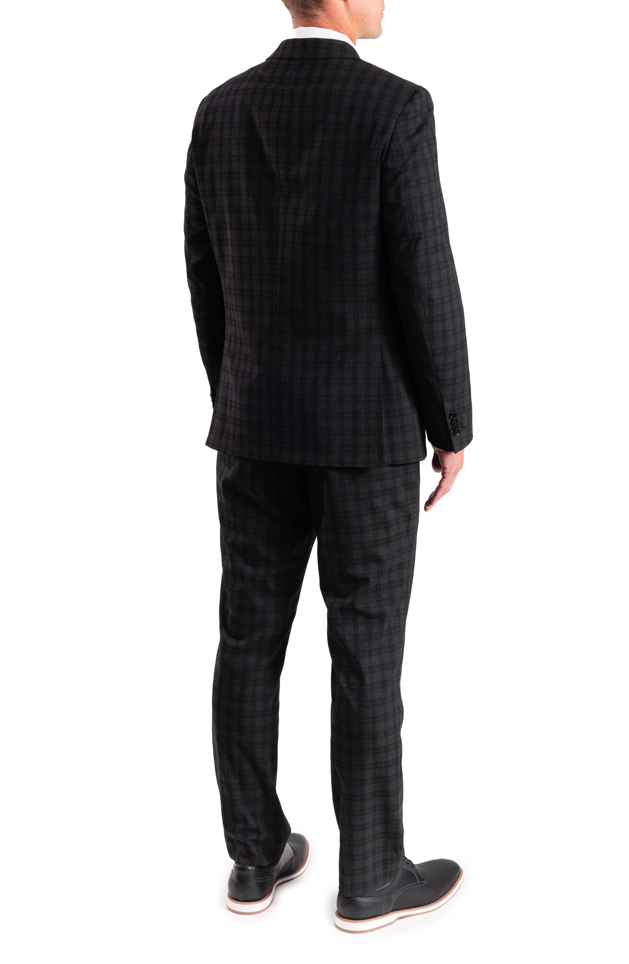 SAVILE ROW CO Charcoal Plaid Trim Fit Suit