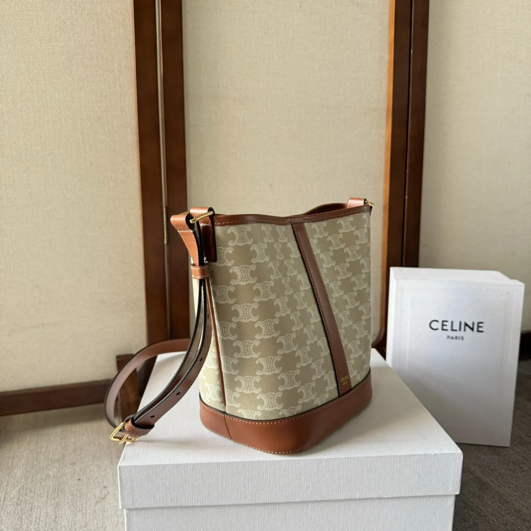 Celine Beige Folco Triomphe Canvas Bucket Bag product photo from LabelPicks