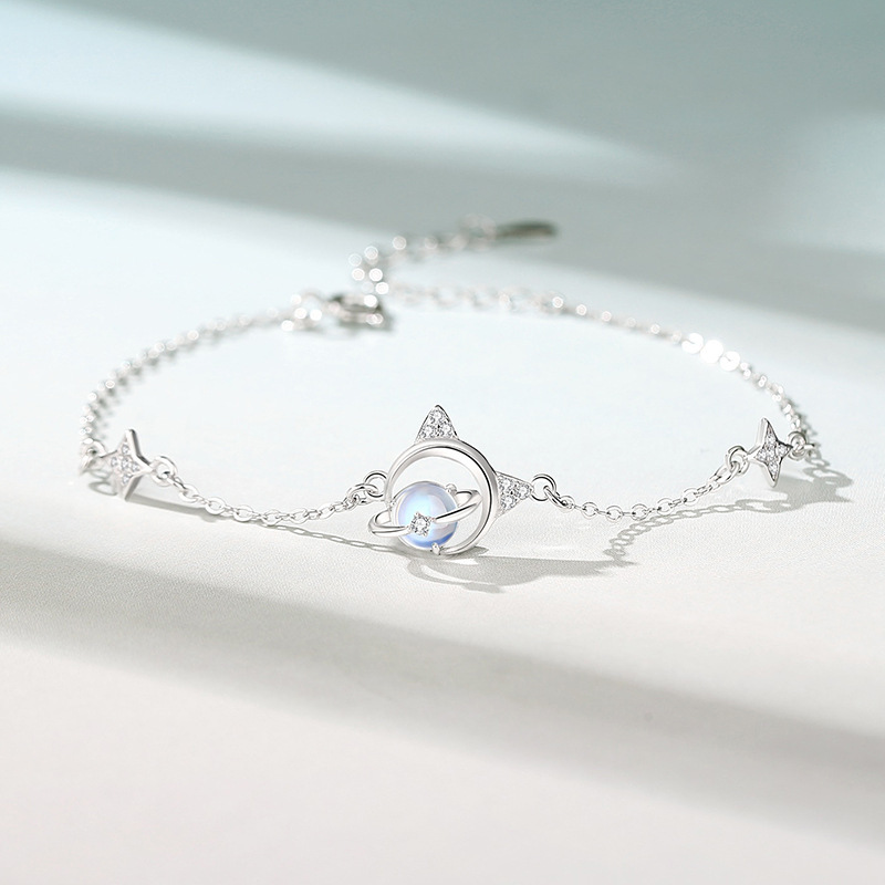 Original Flash Cat Planet Bracelet, Women's Sterling Silver, Korean Style, Unique Design, Simple Bracelet, Moonstone Jewelry, Gift for Best Friends