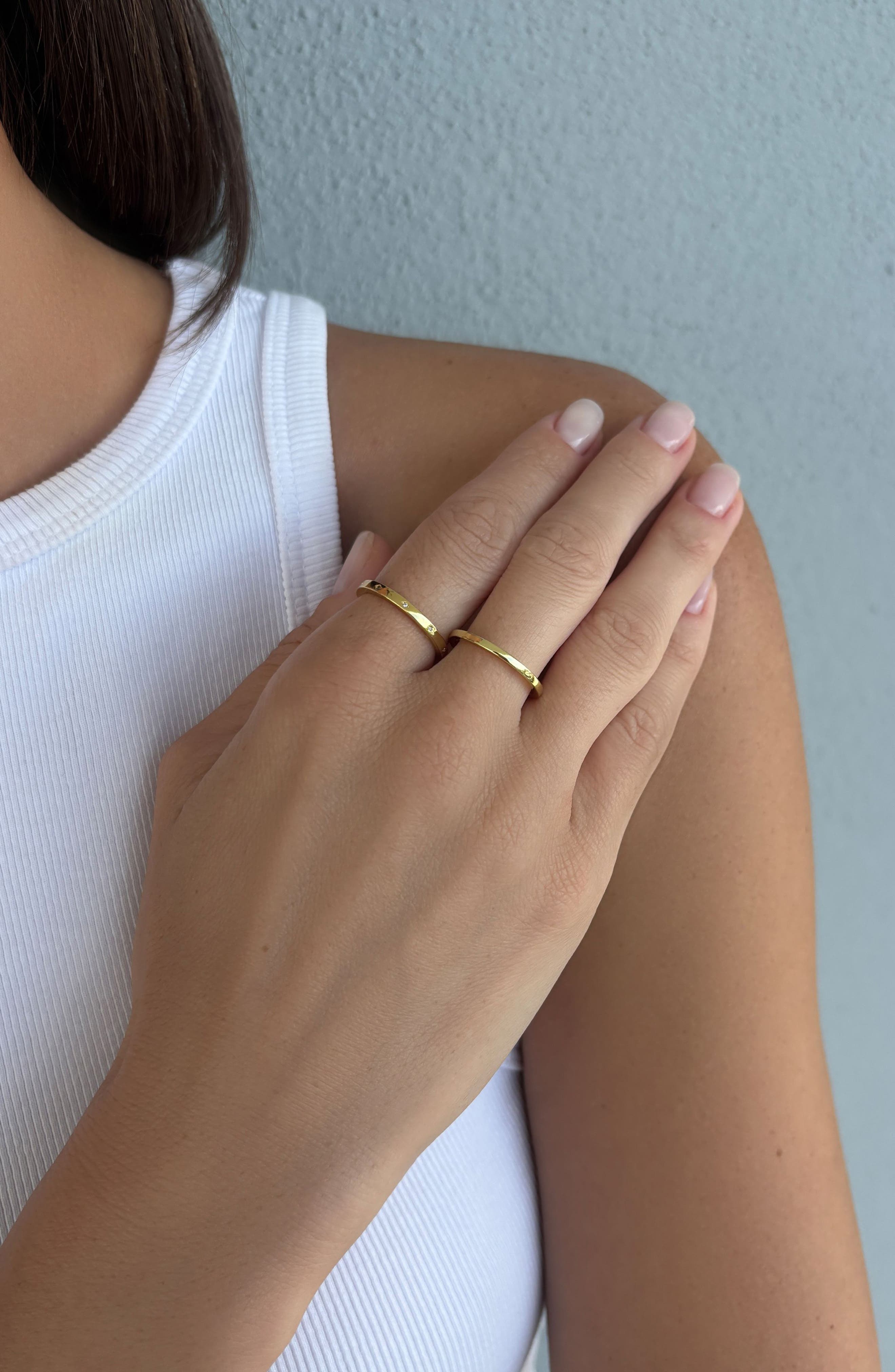 Adornia Set of 2 14K Gold Plated Cubic Zirconia Star Band Rings