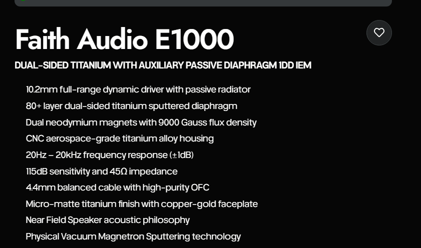 Faith Audio E1000 high-end Earphones Wired Brand New IEM Brand New - GreshamTech
