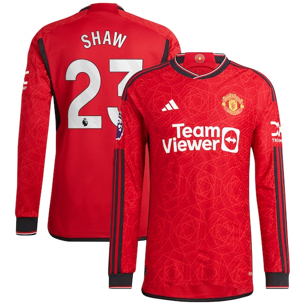 Luke Shaw Manchester United adidas 2023/24 Home Authentic Long Sleeve Player Jersey - Red/Green