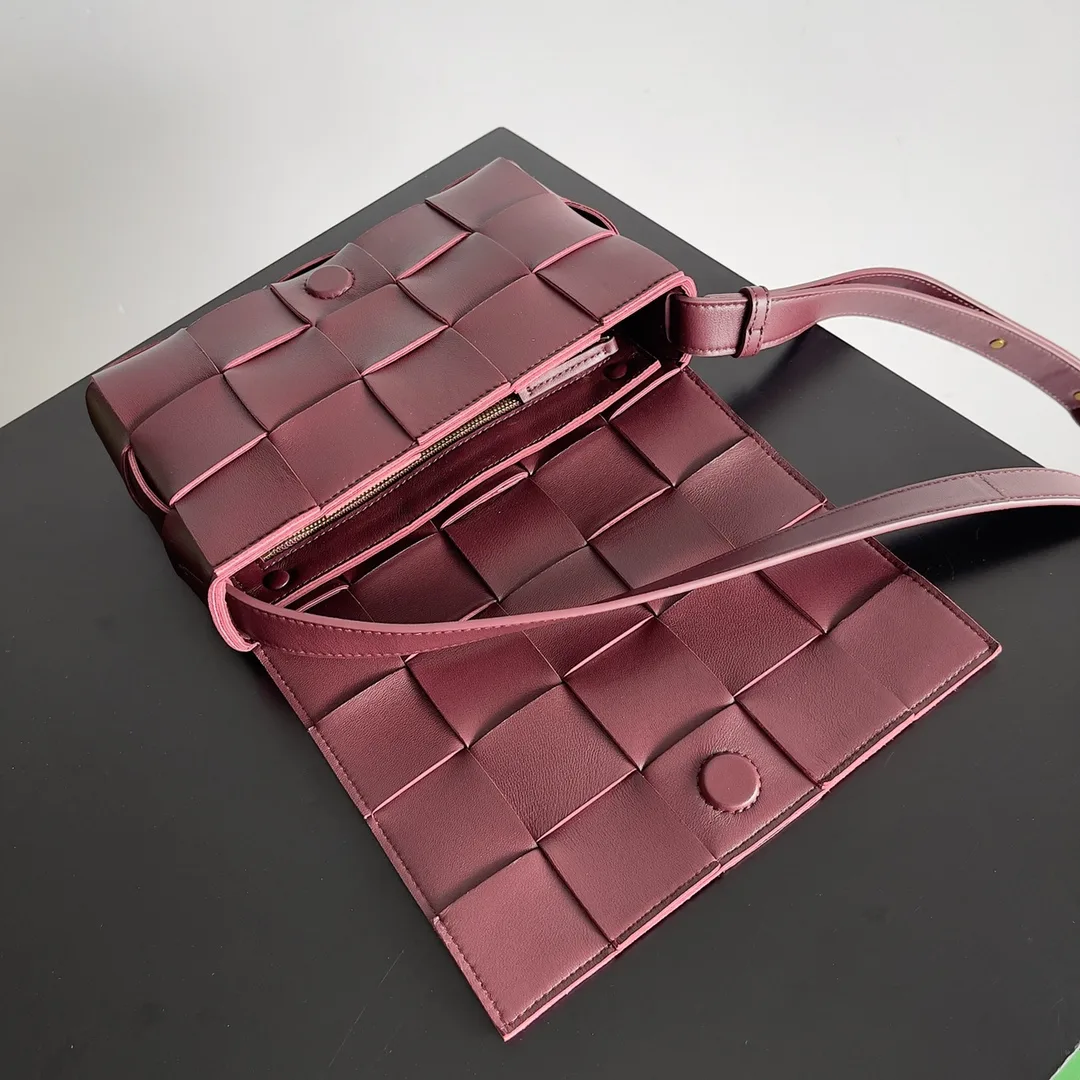 Bottega Veneta Cassette Burgundy Intrecciato Woven Leather Shoulder Bag product photo from LabelPicks