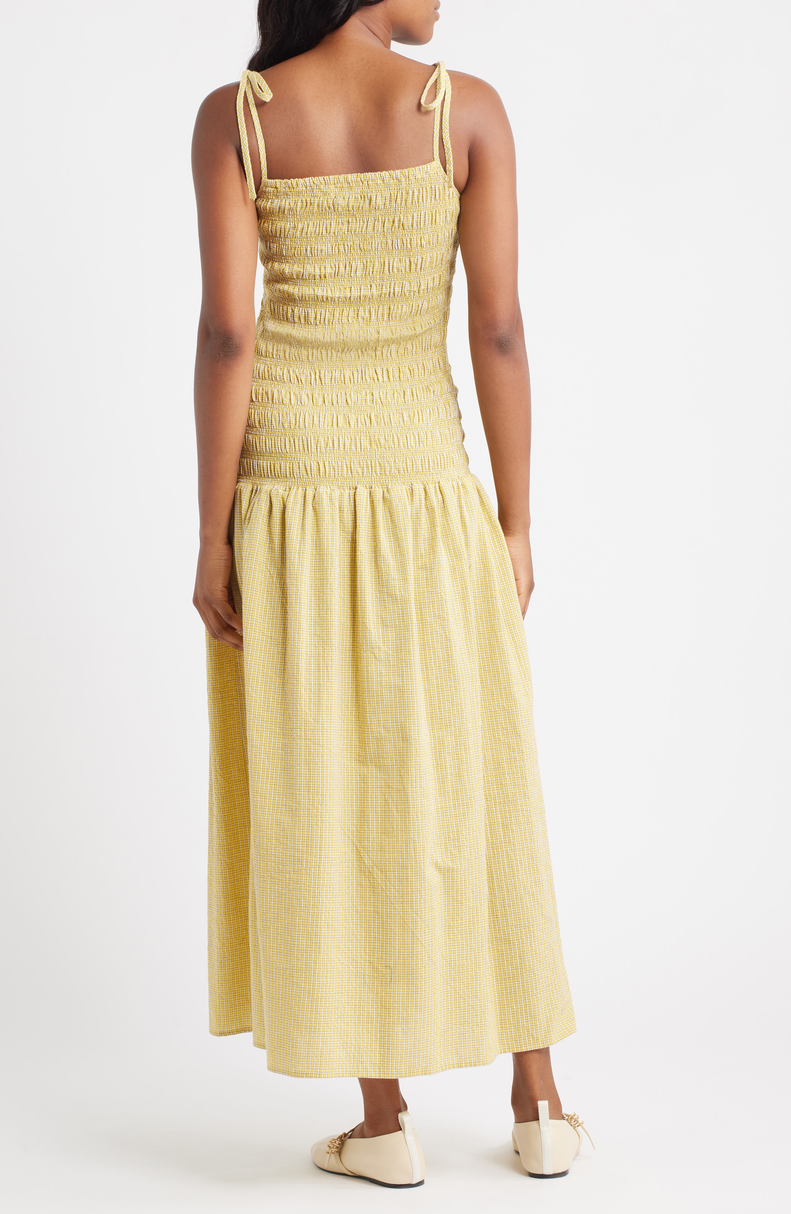 Topshop Shirred Cotton Seersucker Midi Sundress
