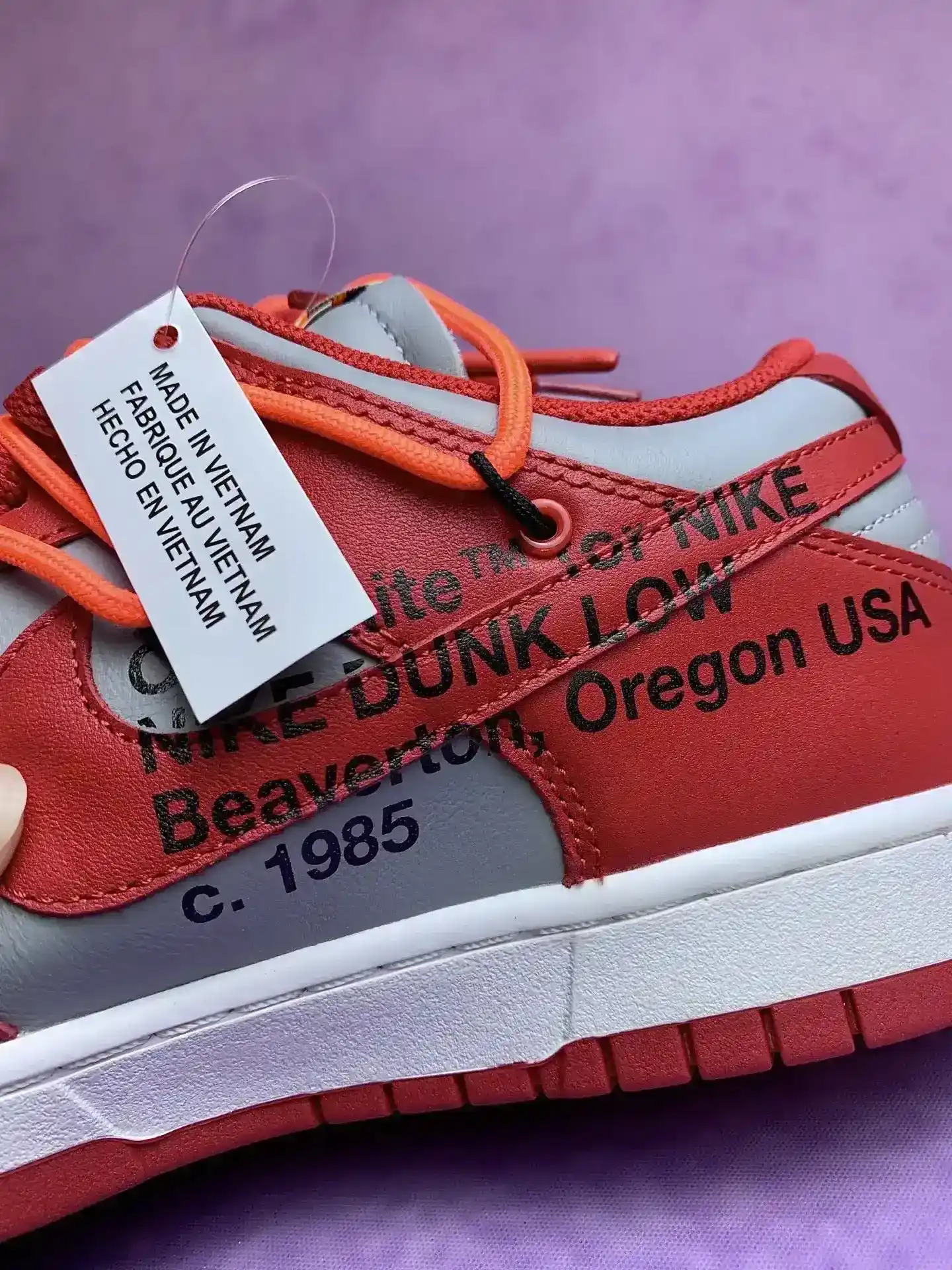 Off-White x Nike Dunk Low “University Red” - University Red/Wolf Grey/University Red product photo from LabelPicks
