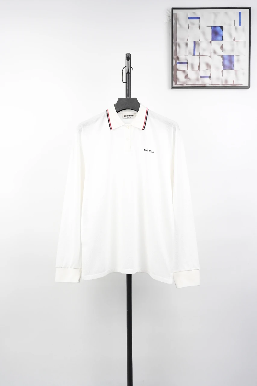 Miu Miu White Logo Embroidered Long Sleeve Polo Shirt product photo from LabelPicks