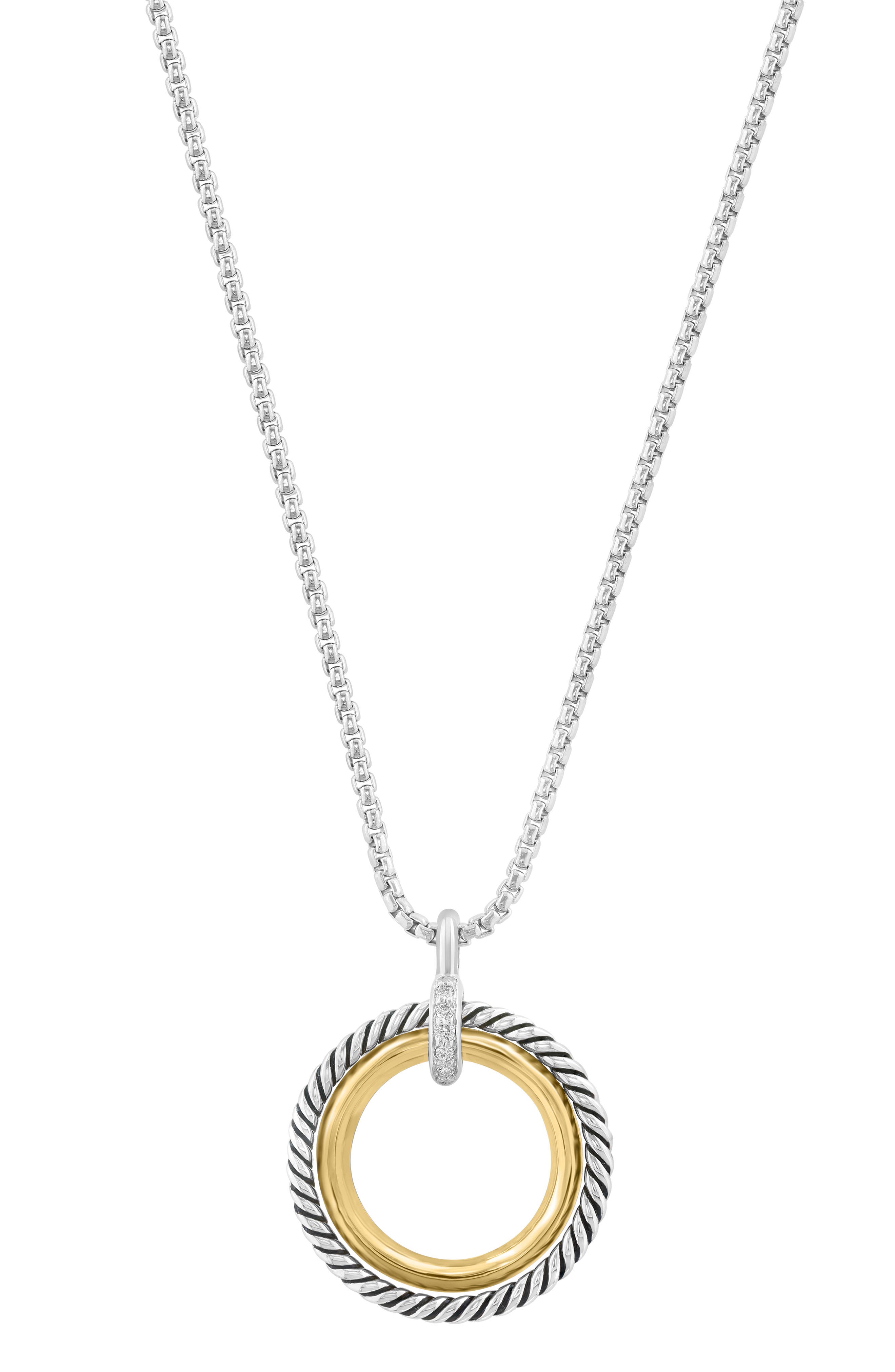 EFFY Two-Tone Pavé Diamond Open Circle Pendant Necklace