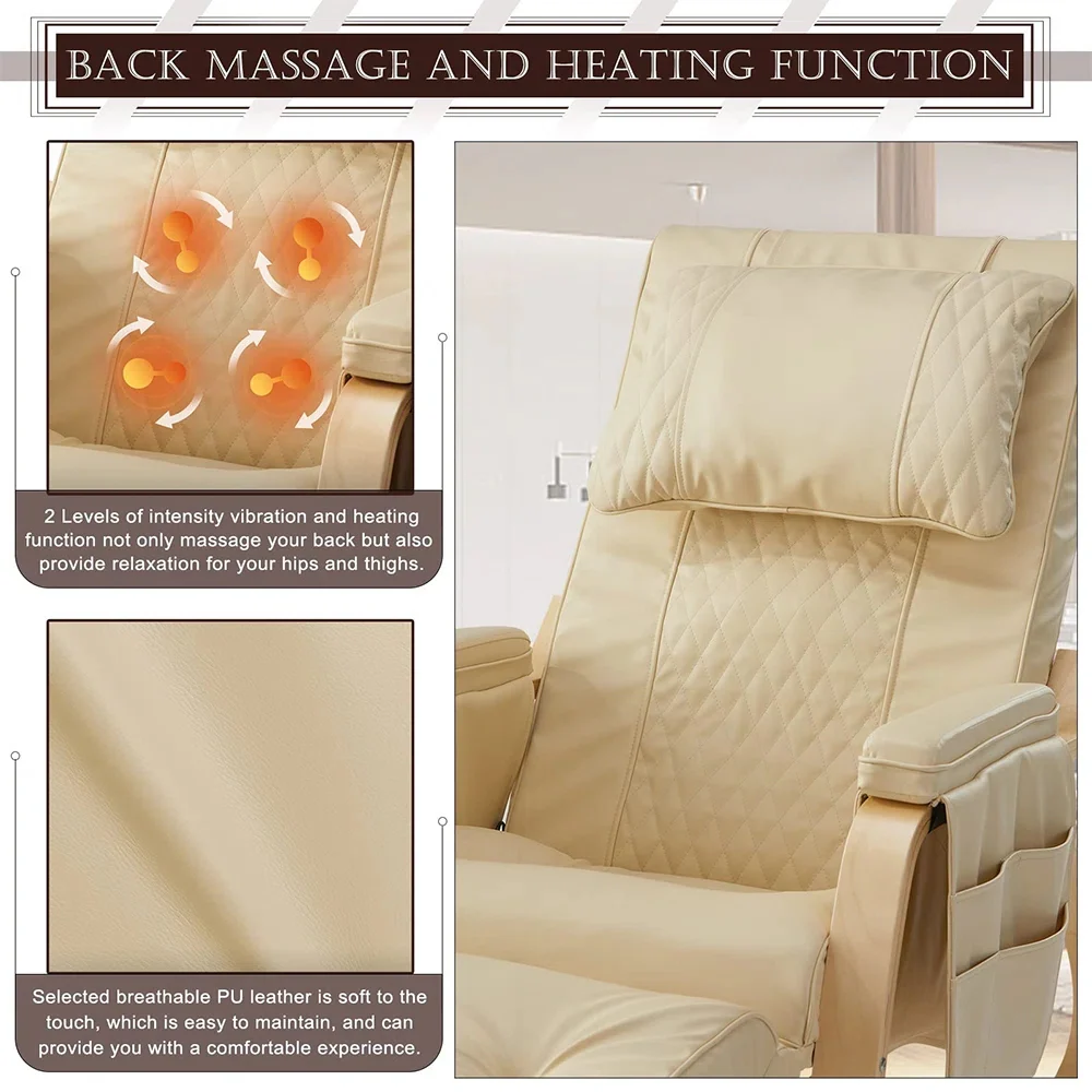 Heated Massage Rocking Chair - PU Leather Recliner with Vibration