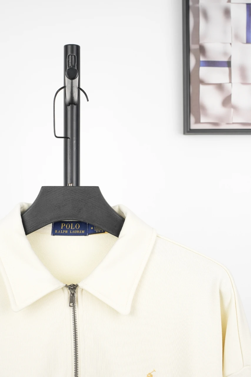 Ralph Lauren Off White Pony Embroidered Half Zip Long Sleeve Polo Shirt product photo from LabelPicks