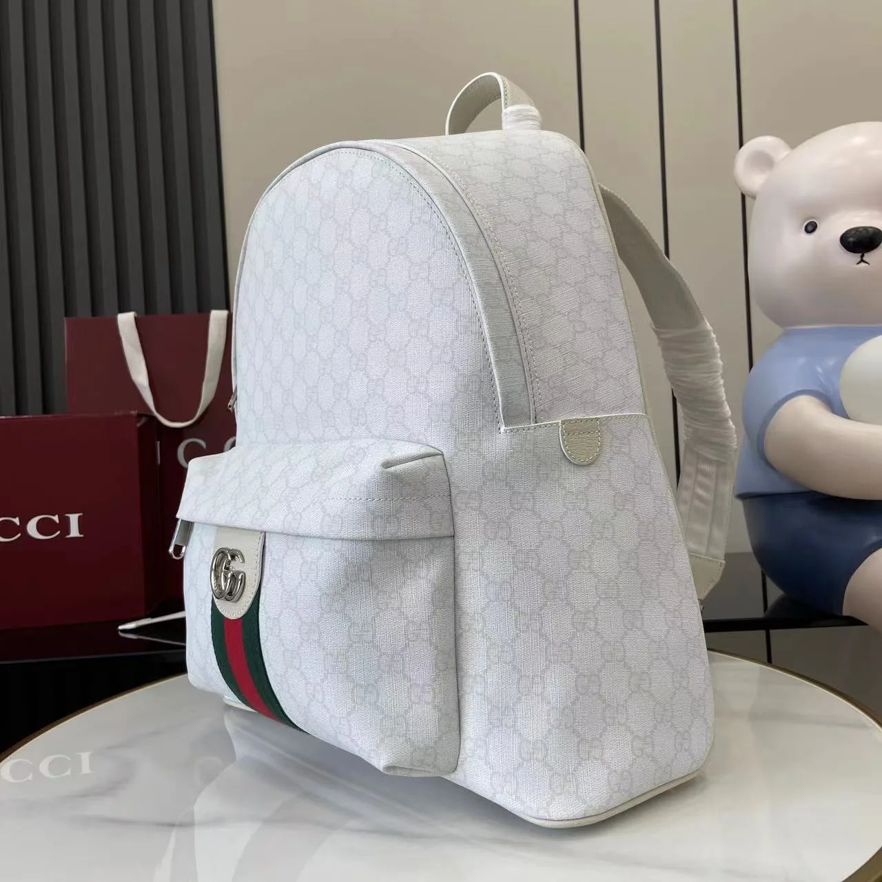 Gucci Ophidia White GG Supreme Canvas Backpack product photo from LabelPicks