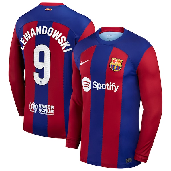 Robert Lewandowski Barcelona Nike 2023/24 Home Replica Long Sleeve Jersey - Royal