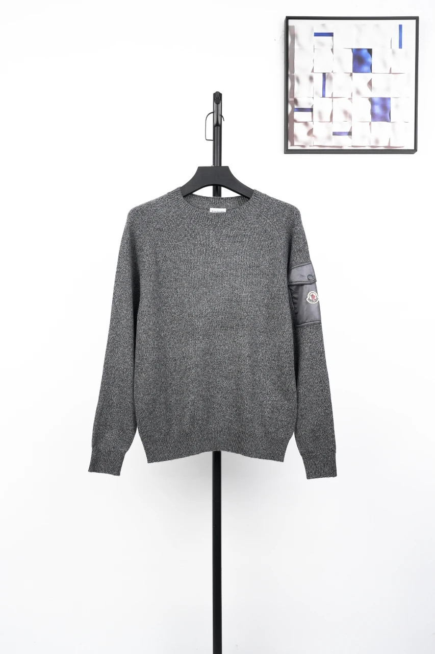 Moncler Grey Mixed-Knit Crewneck Sweater product photo from LabelPicks