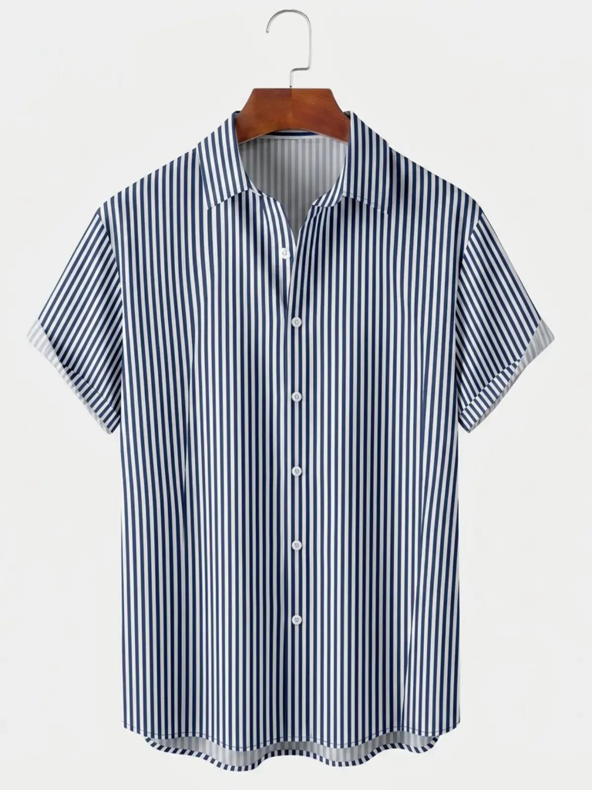 Men's printed shirts Navy Blue Vertical Stripe Aloha Shirt