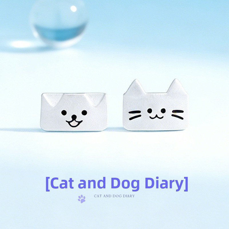 Cat and Dog Diary Earrings, Sterling Silver, Unique Design, Cute, Girly Style, Asymmetrical Earrings, Birthday Gift
