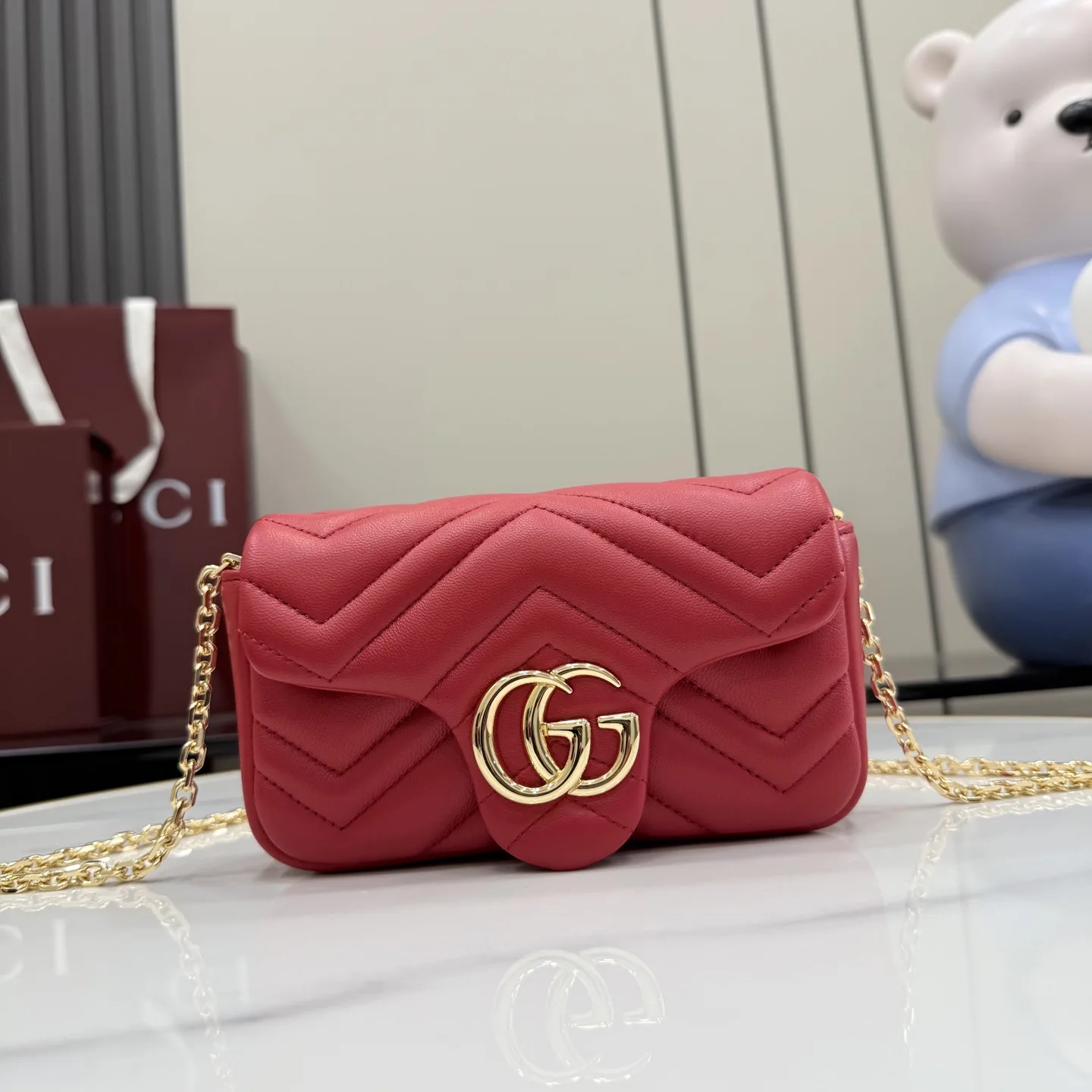 Gucci Red Marmont GG Supreme Canvas Shoulder Bag product photo from LabelPicks