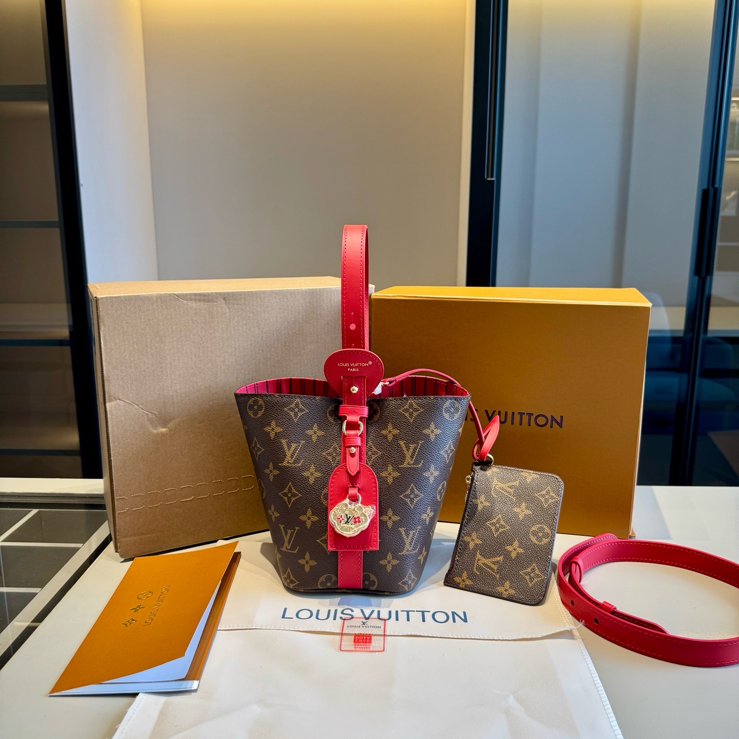 LV Red Series All-in BB Bucket Bag