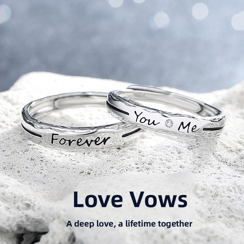 Original Forever Couple Rings 999 Sterling Silver Fashionable Light Luxury Letter Open Ring Sterling Silver Valentine's Day Gift