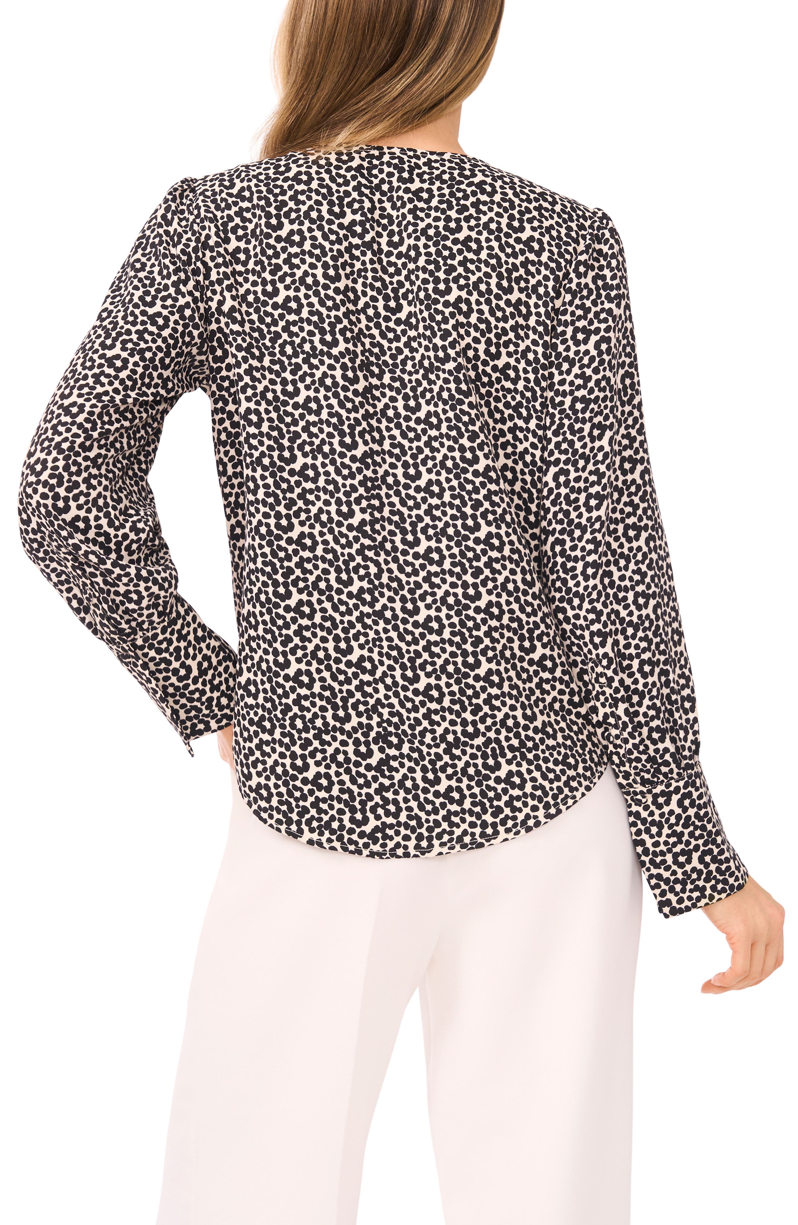Halogen® Dot Flower Print Long Sleeve Wrap Top