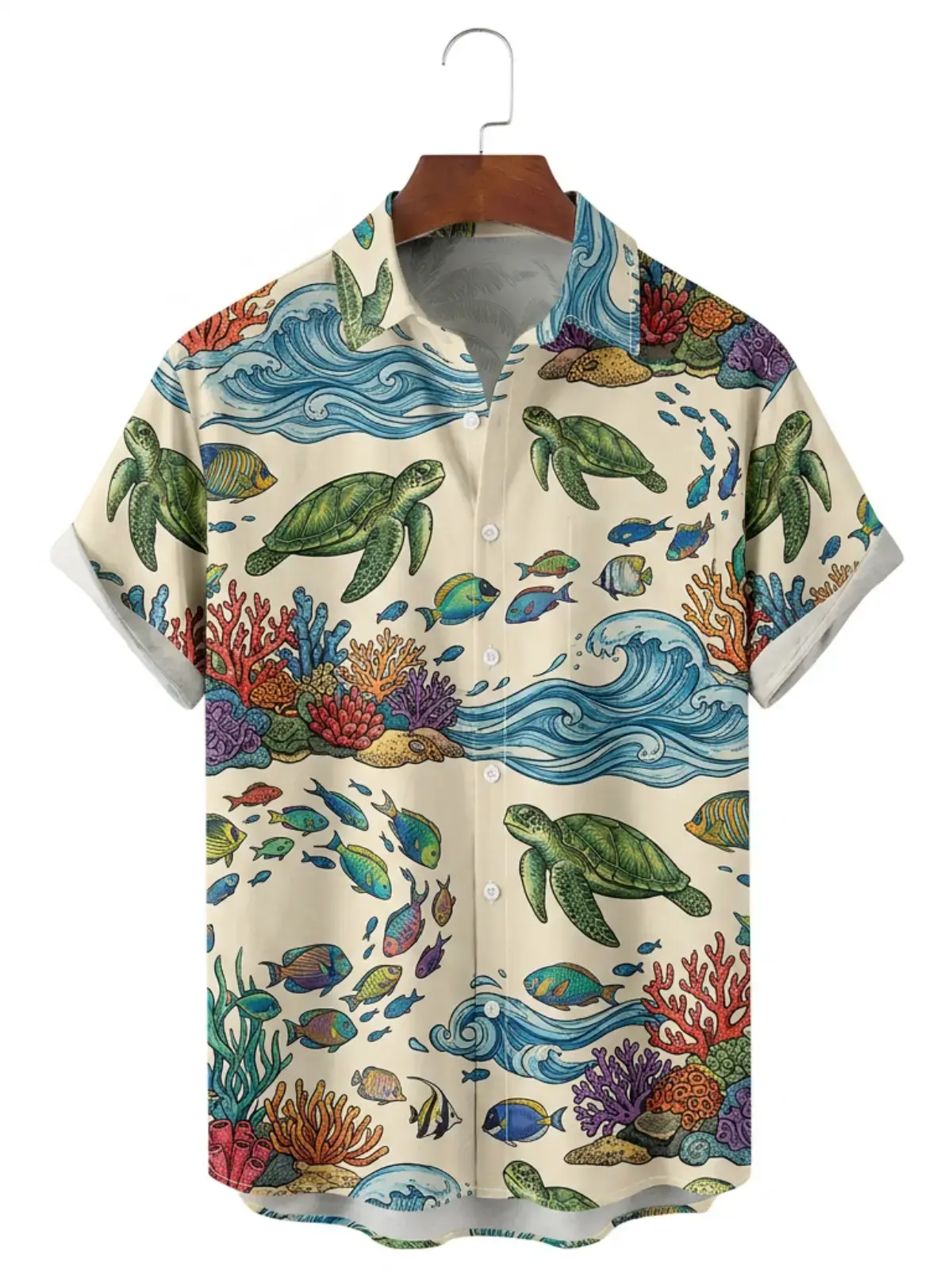 Men's printed shirts Sea Turtle Coral Aloha Shirt