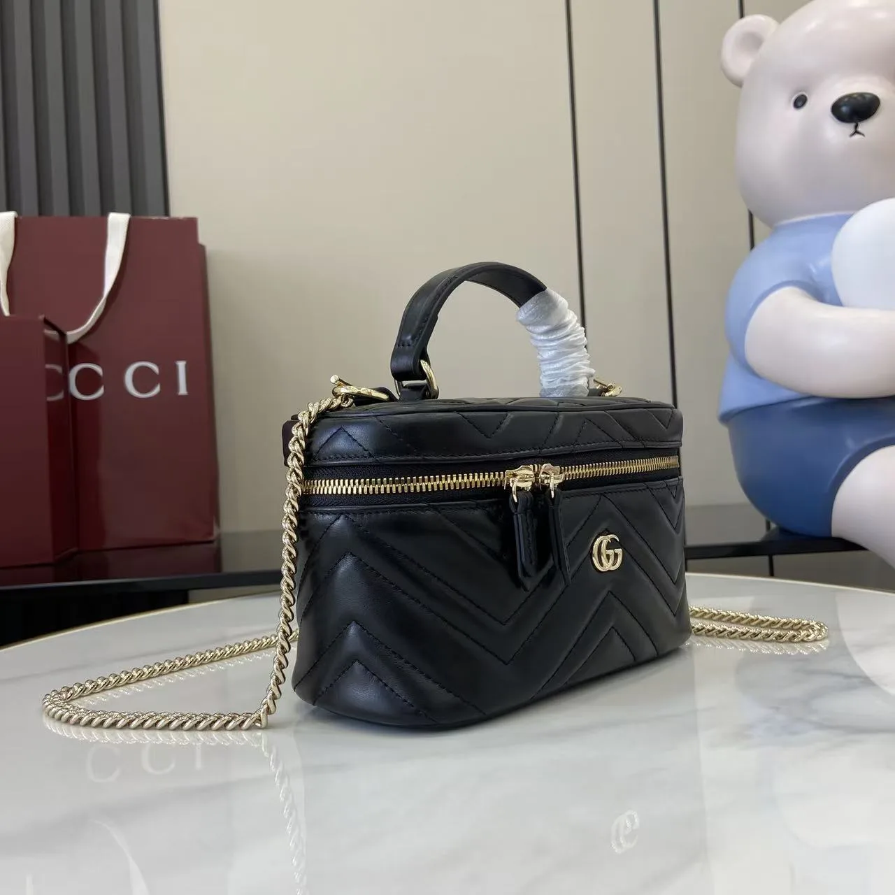 Gucci Black Marmont GG Supreme Canvas Top Handle Bag product photo from LabelPicks