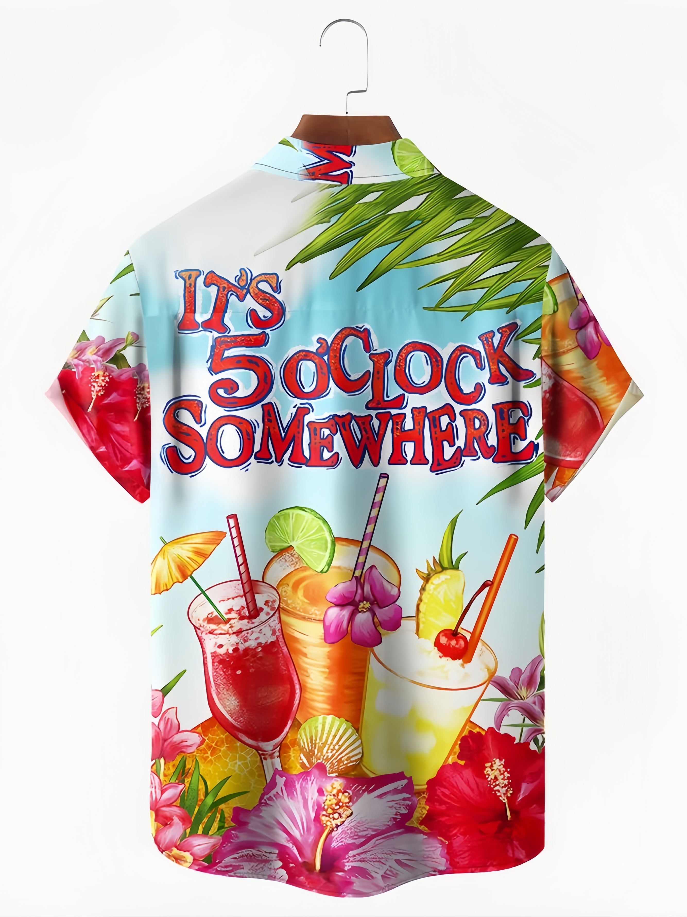 It's 5 o'clock Somewhere Cocktail Chest Pocket Short Sleeve Hawaiian Shirt