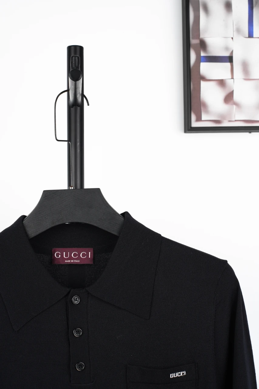GUCCI Black Intarsia Pocket Knit Polo Shirt product photo from LabelPicks