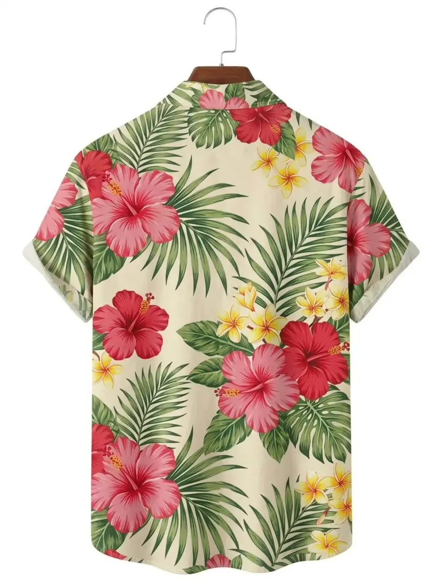 Men's printed shirts Hibiscus Plumeria Floral Aloha Shirt