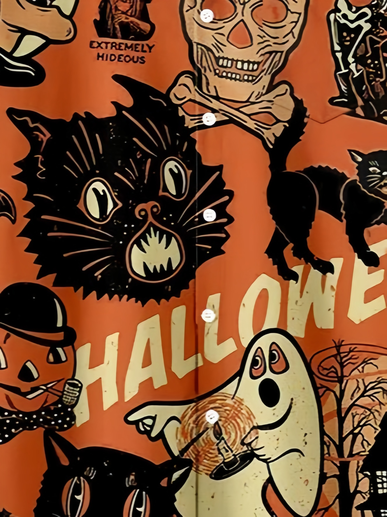 Men's Halloween Cat Print Casual Breathable Short Sleeve Shirt