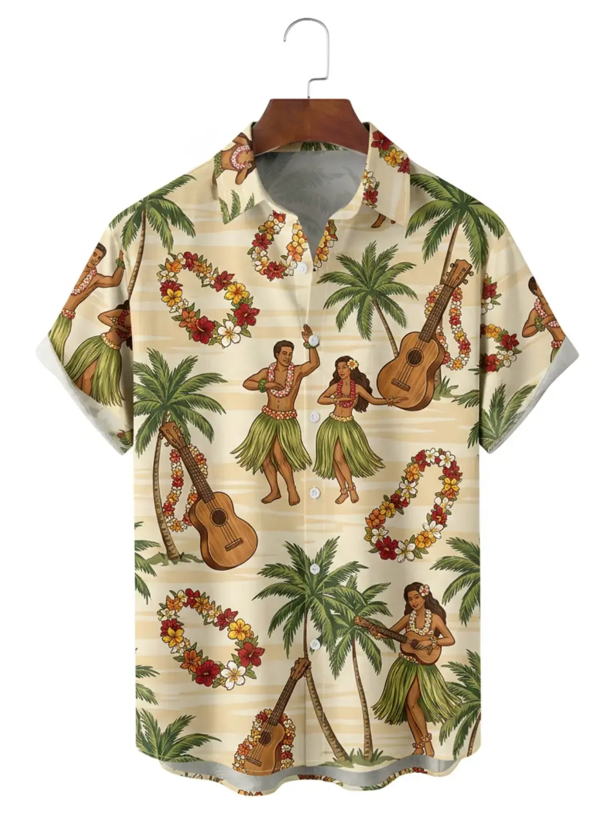 Men's printed shirts Hawaiian Hula Dancer Ukulele Shirt