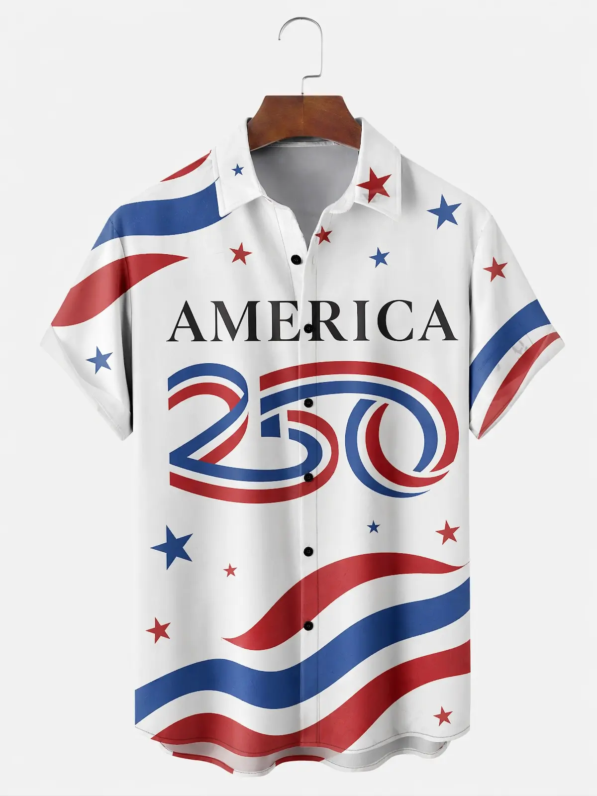 Men's printed shirts, America 250 Star and Wave Aloha Shirt