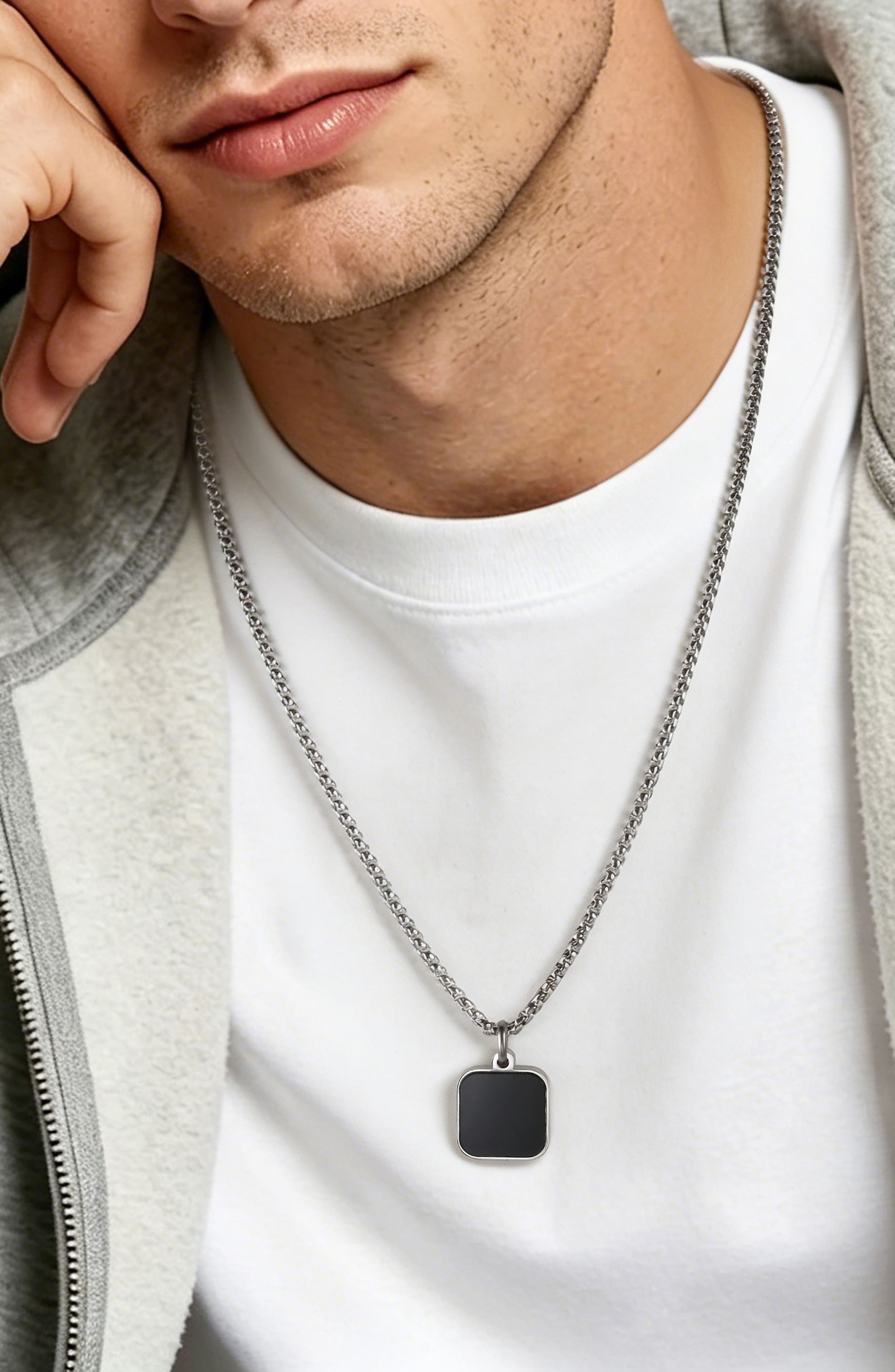 EDFORCE Men's Square Agate Pendant Necklace