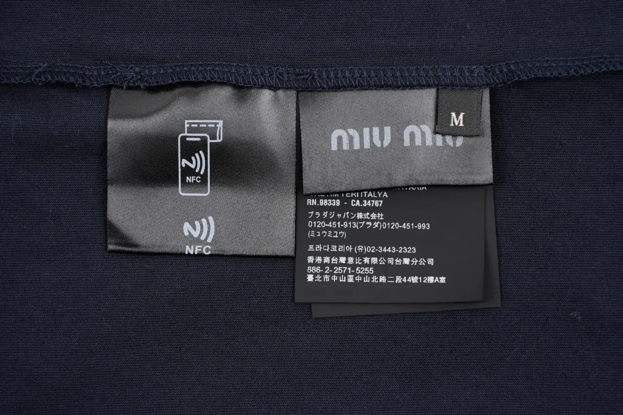 Miu Miu Navy Small Embroidered Crewneck Long Sleeve T-Shirt product photo from LabelPicks