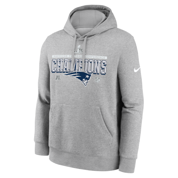 Men's New England Patriots Nike Heather Gray 2025 AFC Champions Locker Room Trophy Collection Hoodie