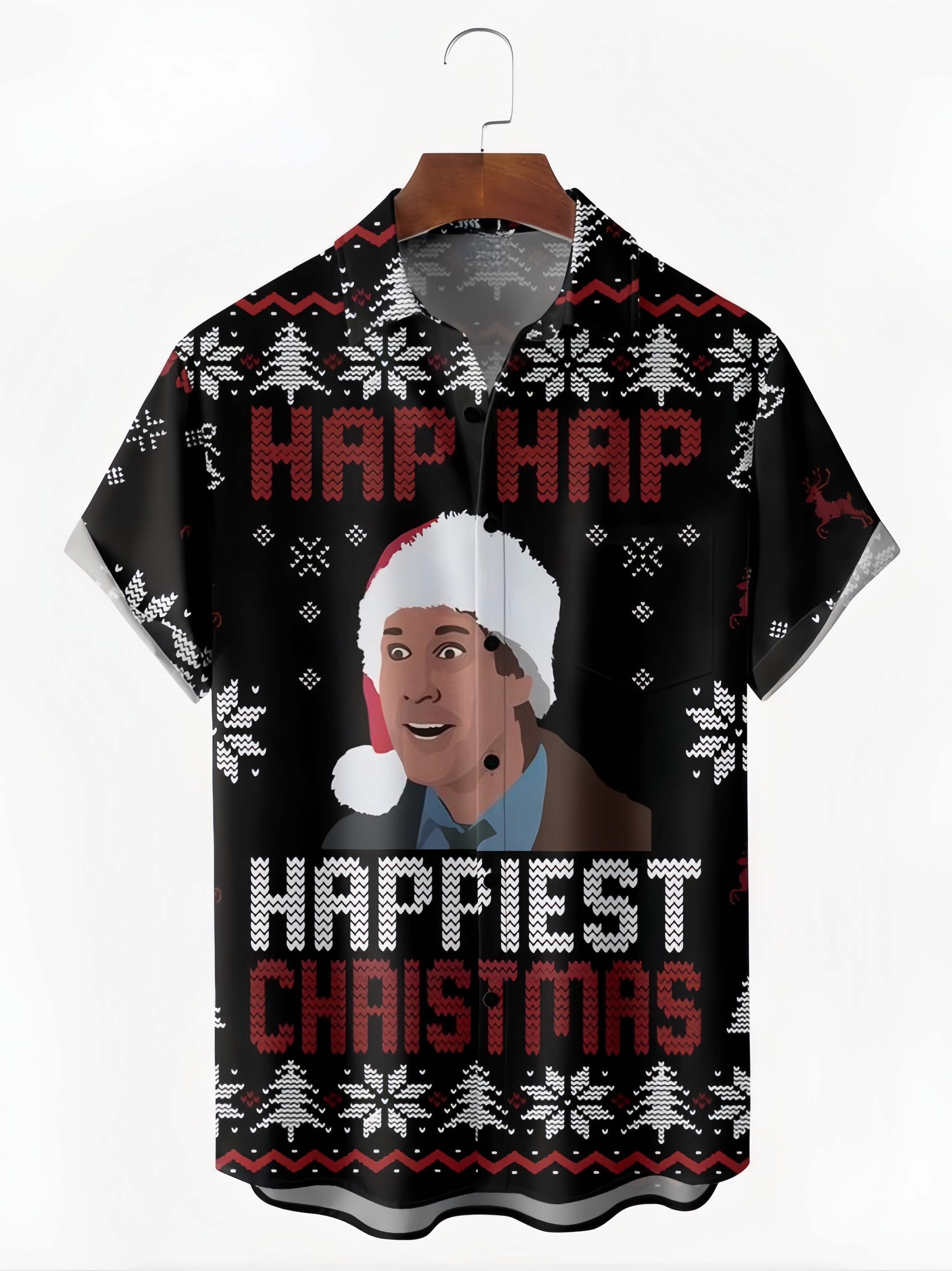 Christmas Chest Pocket Short Sleeve Casual Shirt