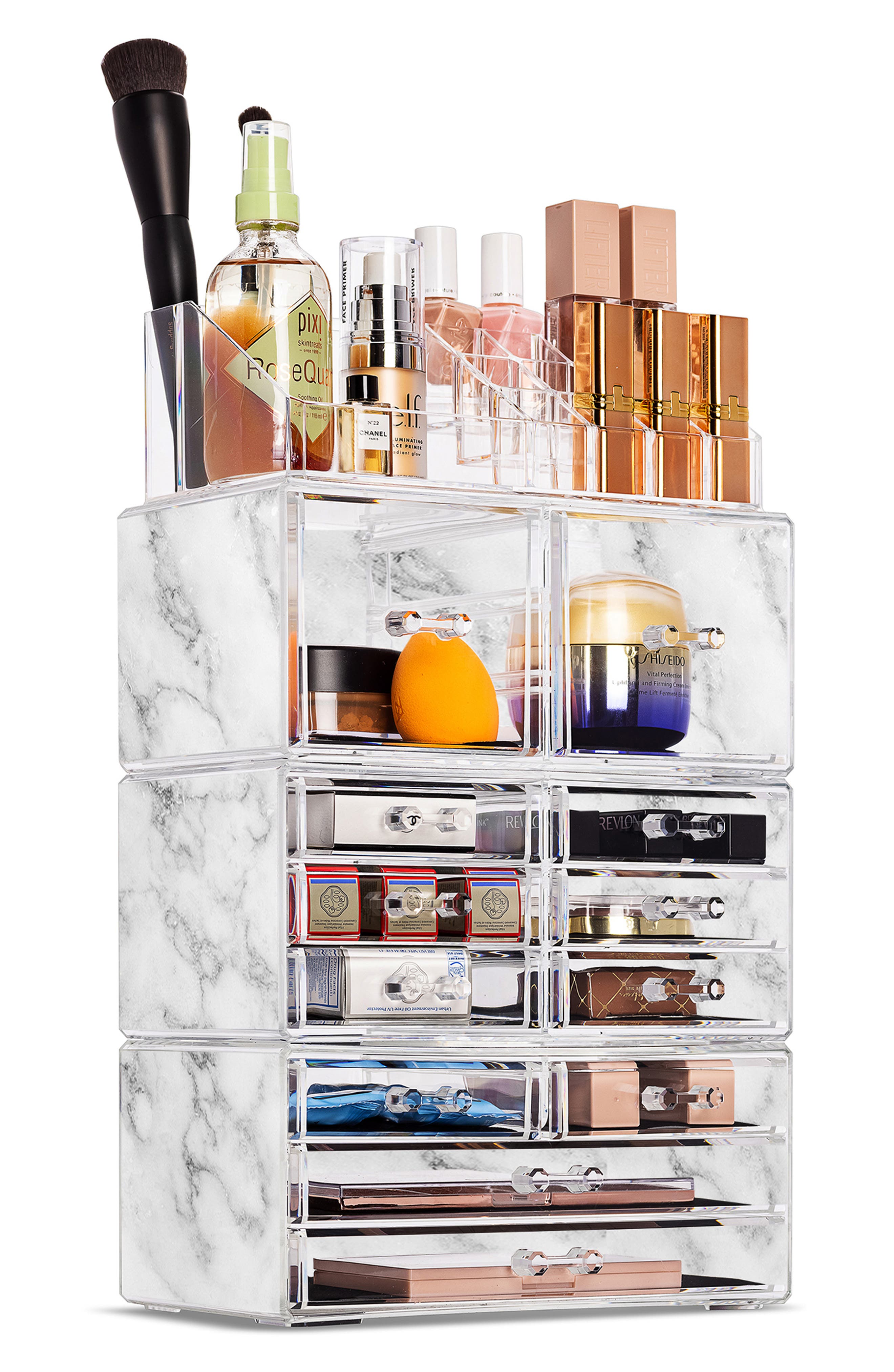 SORBUS Makeup and Jewelry Storage Case Display Set - Marble