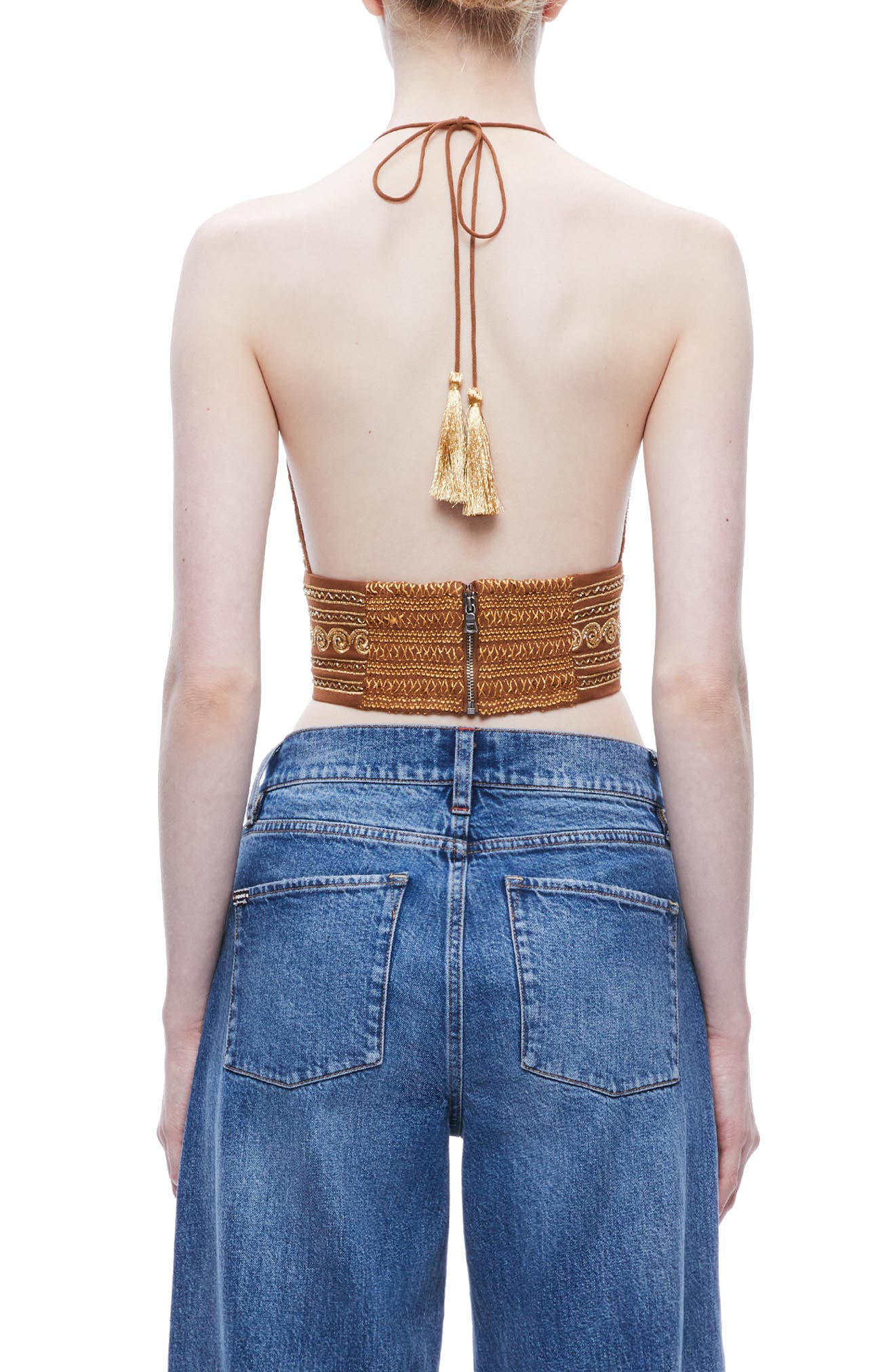 Alice + Olivia Carli Beaded Embroidered Halter Bra Top