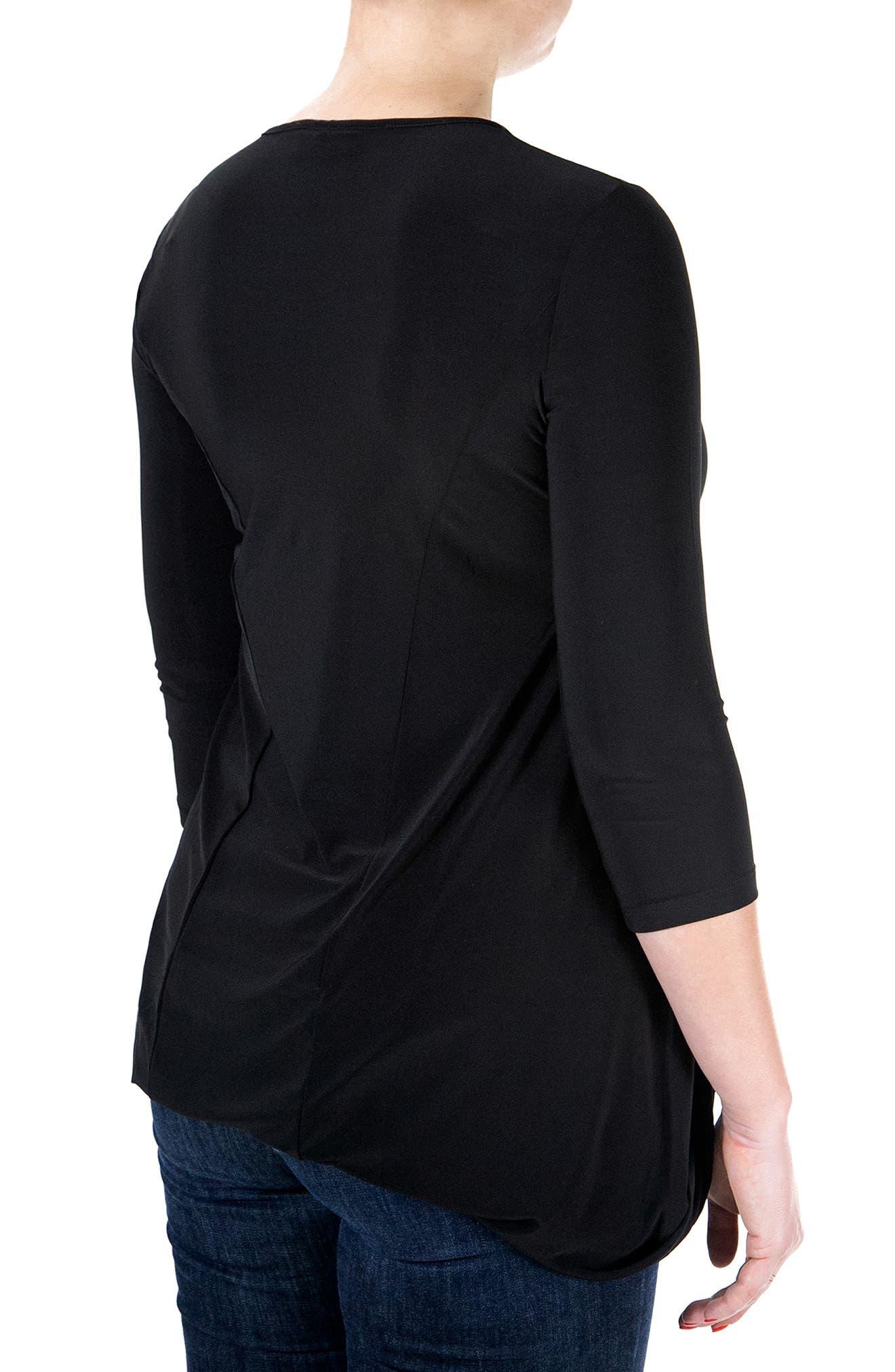 Nina Leonard Scoop Neck Elbow Length Sleeve Jersey Dress