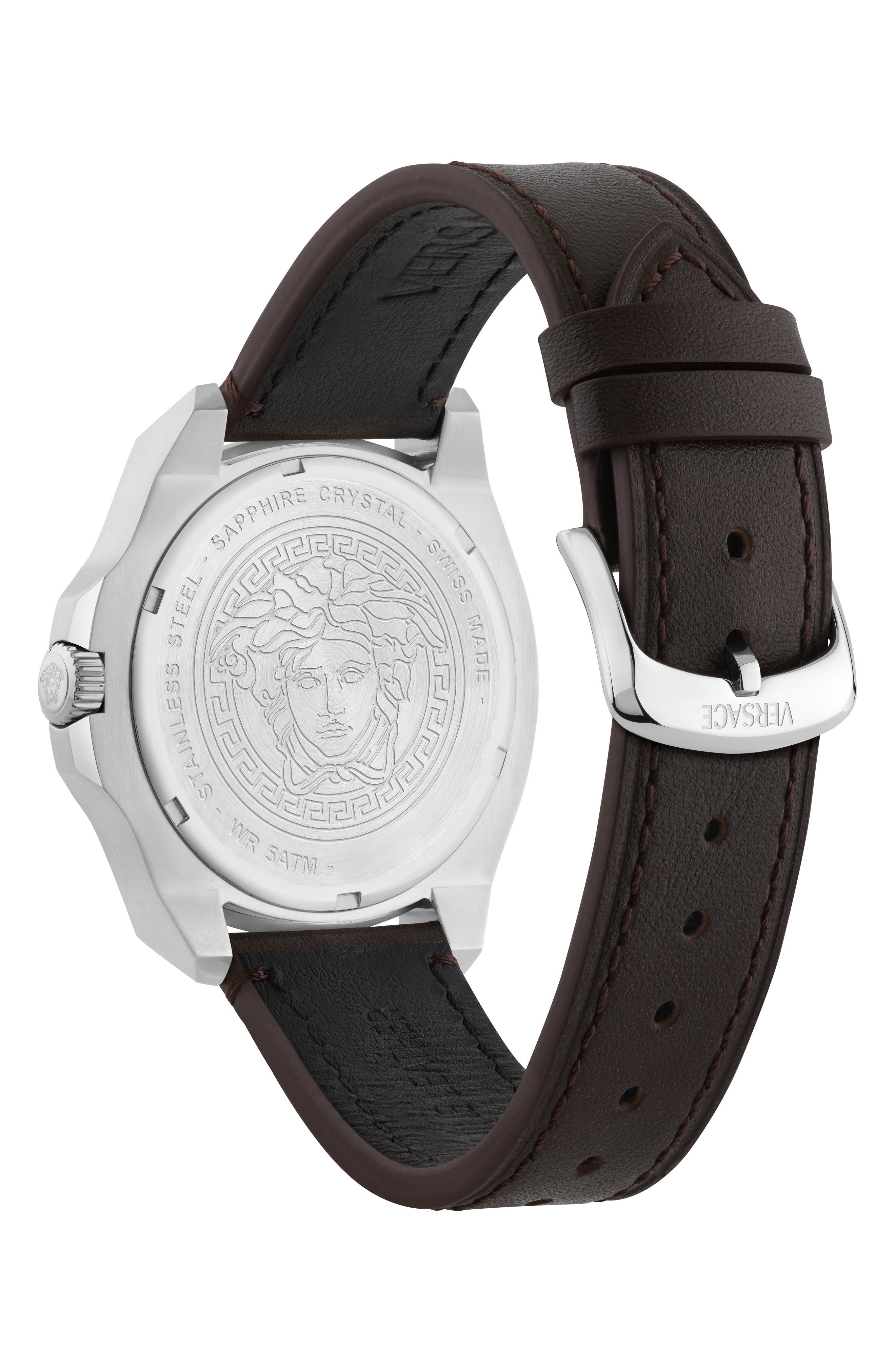 Versace Luxury Leather Strap Watch, 42mm