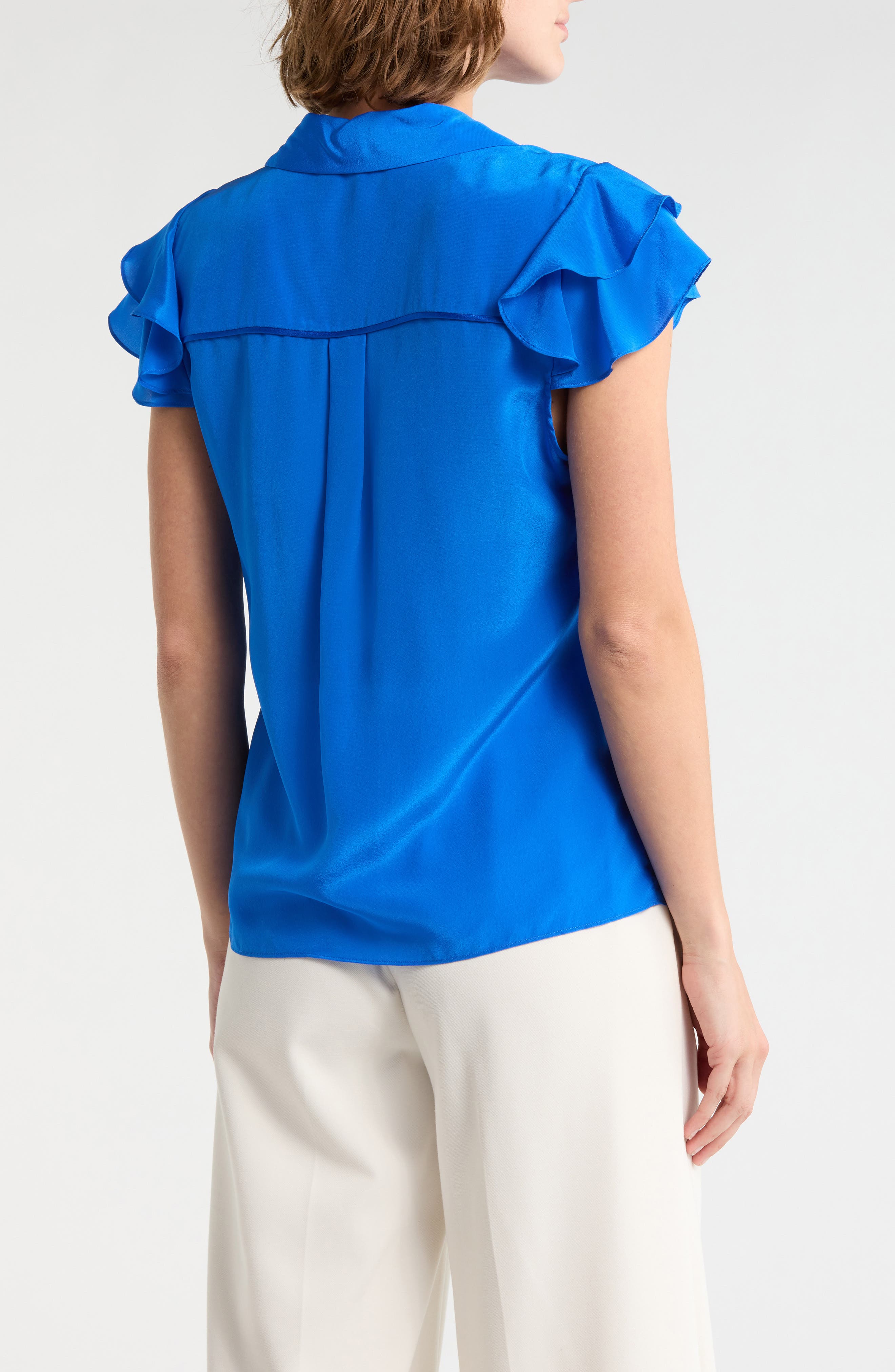 Alice + Olivia Ziggy Ruffle Cap Sleeve Silk Blend Top