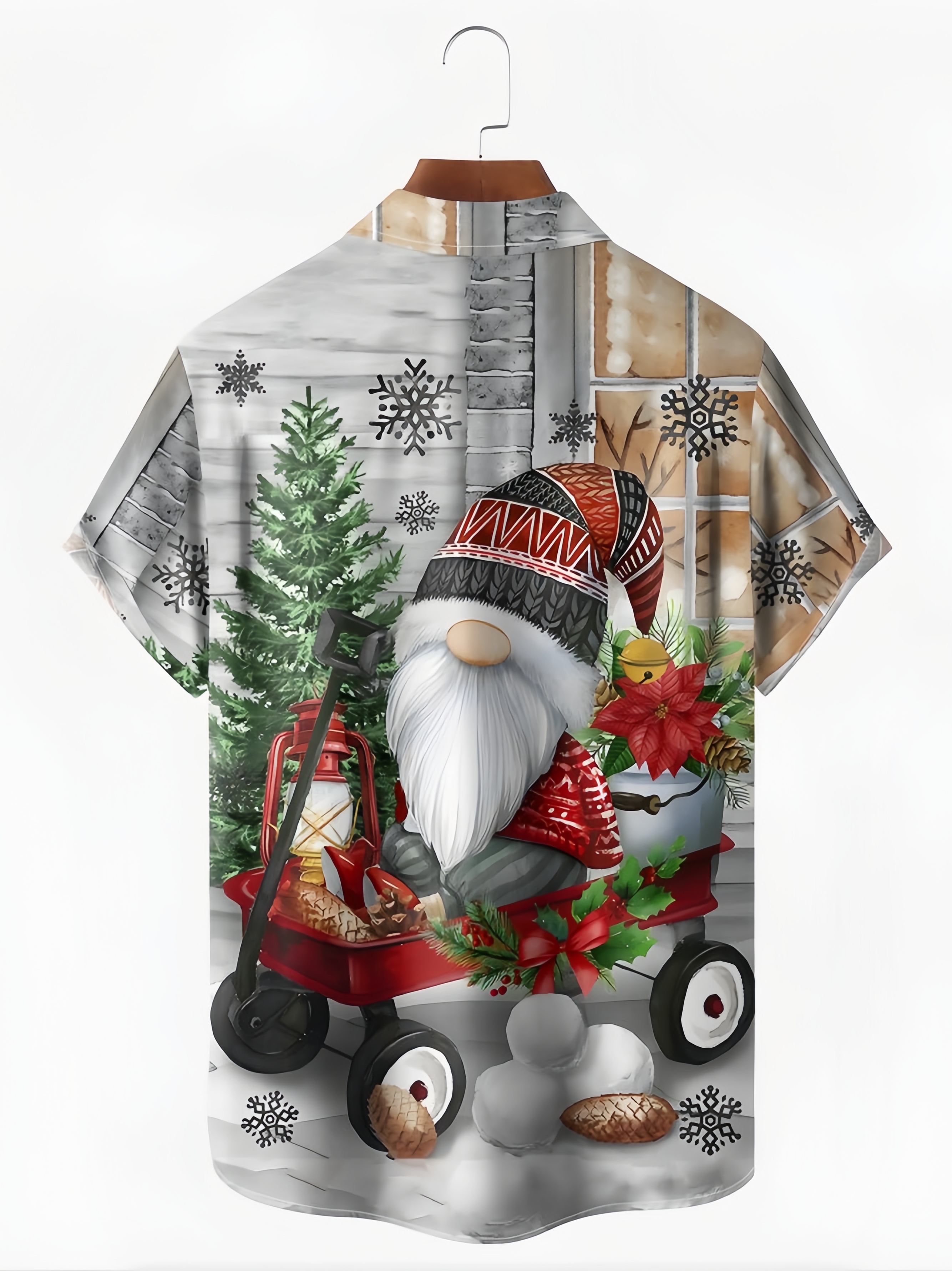 Christmas Gnome Chest Pocket Short Sleeve Hawaiian Shirt