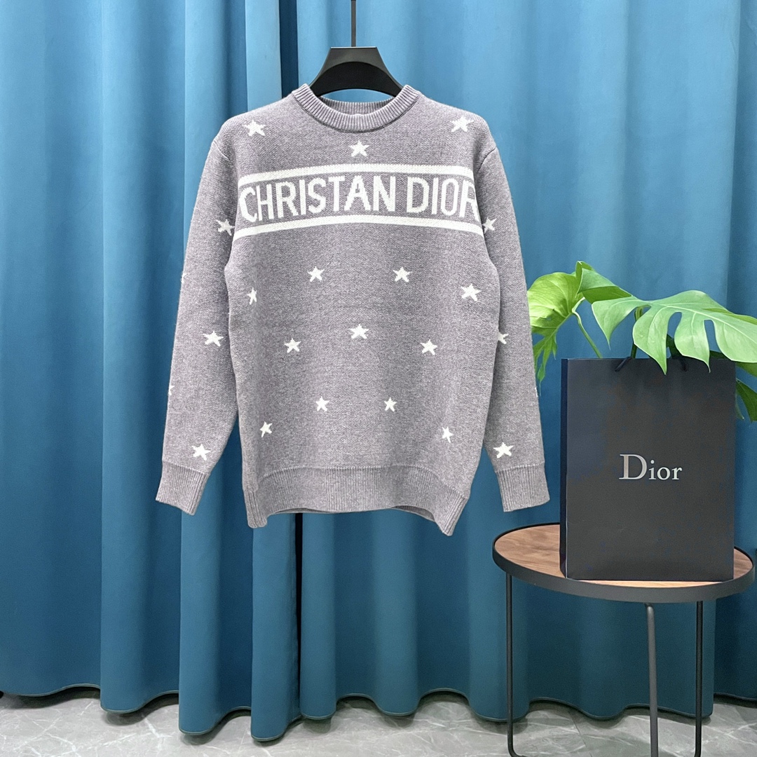 Letters Star Jacquard Long Sleeve Knitted Sweater