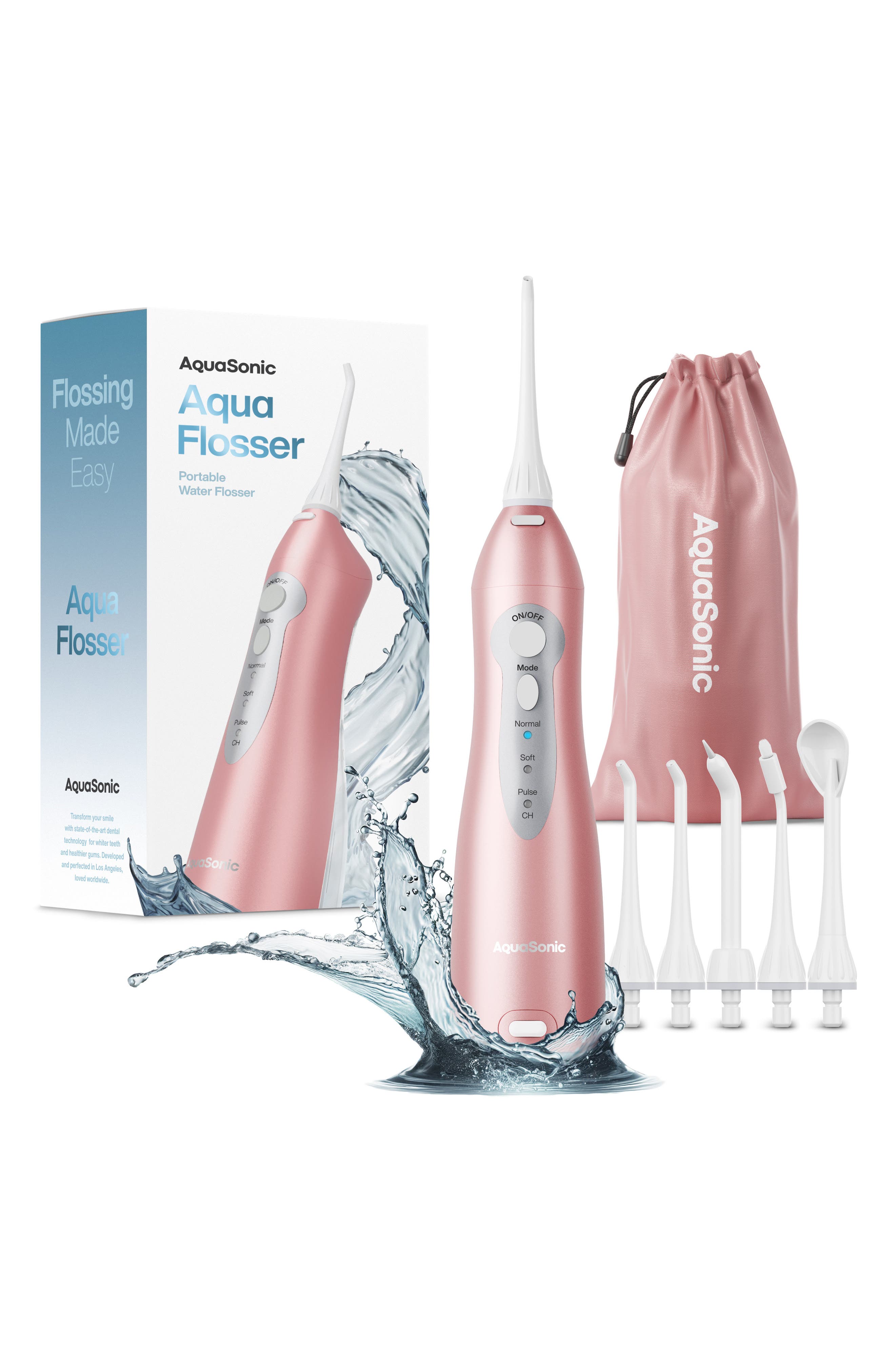 AQUASONIC Aqua Flosser Cordless Rechargeable Water Flosser in Rose Gold