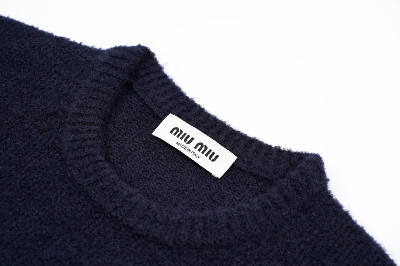 Miu Miu Navy Boucle Wool Crewneck Sweater product photo from LabelPicks